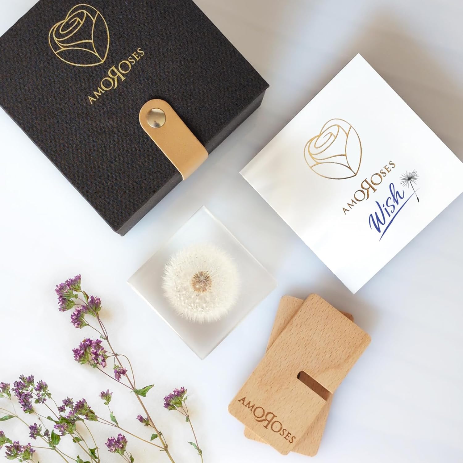 Amoroses WISH Real Dandelion Preserved in Clear Resin Cube, Head Flower in Elegant Packaging, Original Gift Idea for Decoration, Express a Wish - Image 10