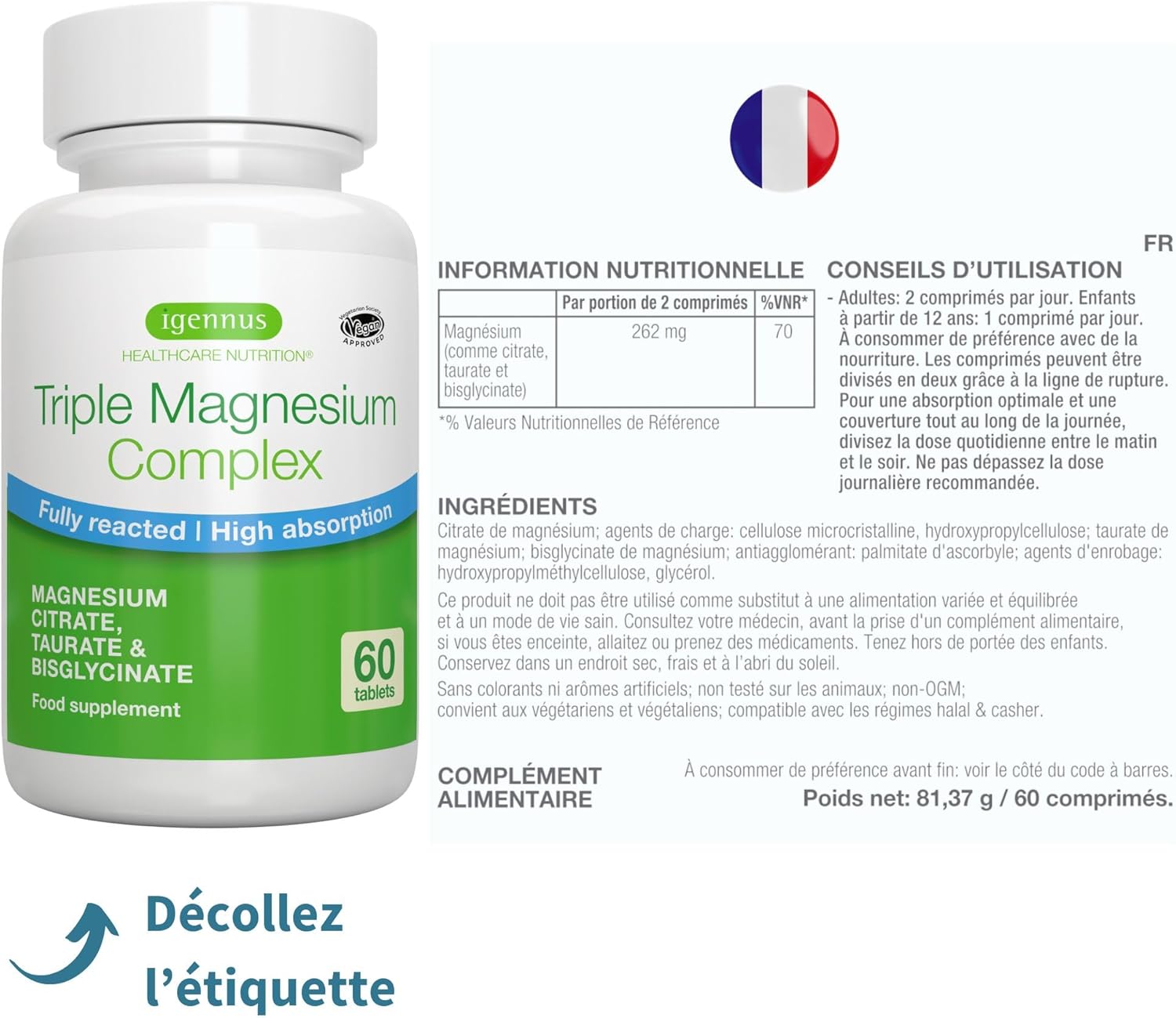 High Absorption, Bisglycinate, Citrate & Taurate Triple Complex, No Additives & Vegan, Chelated Magnesium & Fully Reacted, 30 Servings - by Igennus - Image 7
