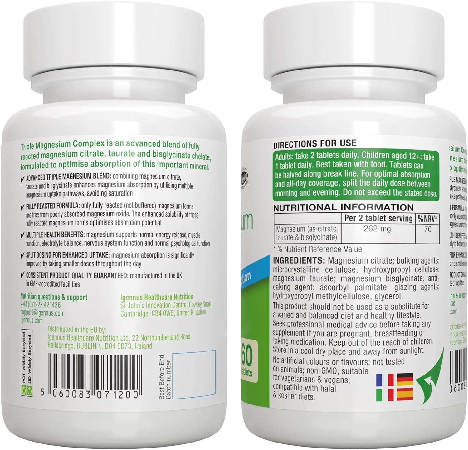 High Absorption, Bisglycinate, Citrate & Taurate Triple Complex, No Additives & Vegan, Chelated Magnesium & Fully Reacted, 30 Servings - by Igennus - Image 8
