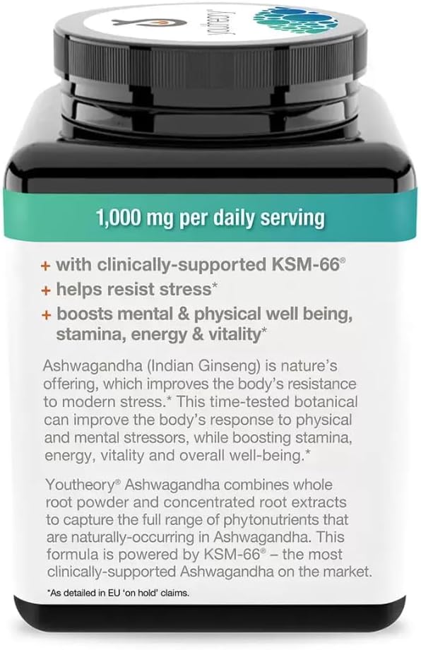 Youtheorry Ashwagandha Wellbeing, Gluten Free, Dairy Free, 150 Vegetarian Capsules - Image 5