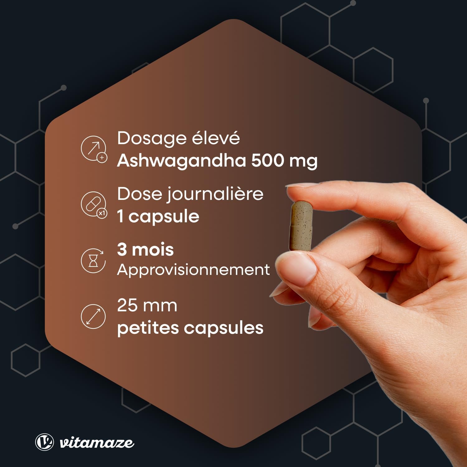 Ashwagandha KSM-66, 5000mg Pure Ashwagandha, 500mg Extract (10-15:1), 5% Withanolides, 90 Vegan Capsules, Root Extract, High Bioavailability, Vitamaze - Image 3