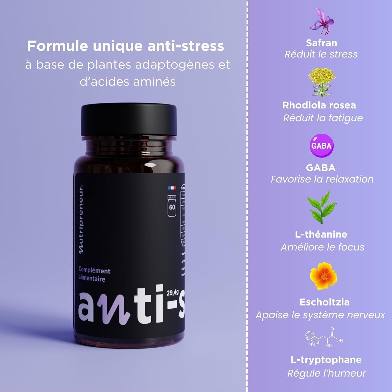 Anti-stress - 3 months - Saffron extract, Rhodiola, L-theanine, Gaba, L-tryptrophan, California poppy (3) - Image 4