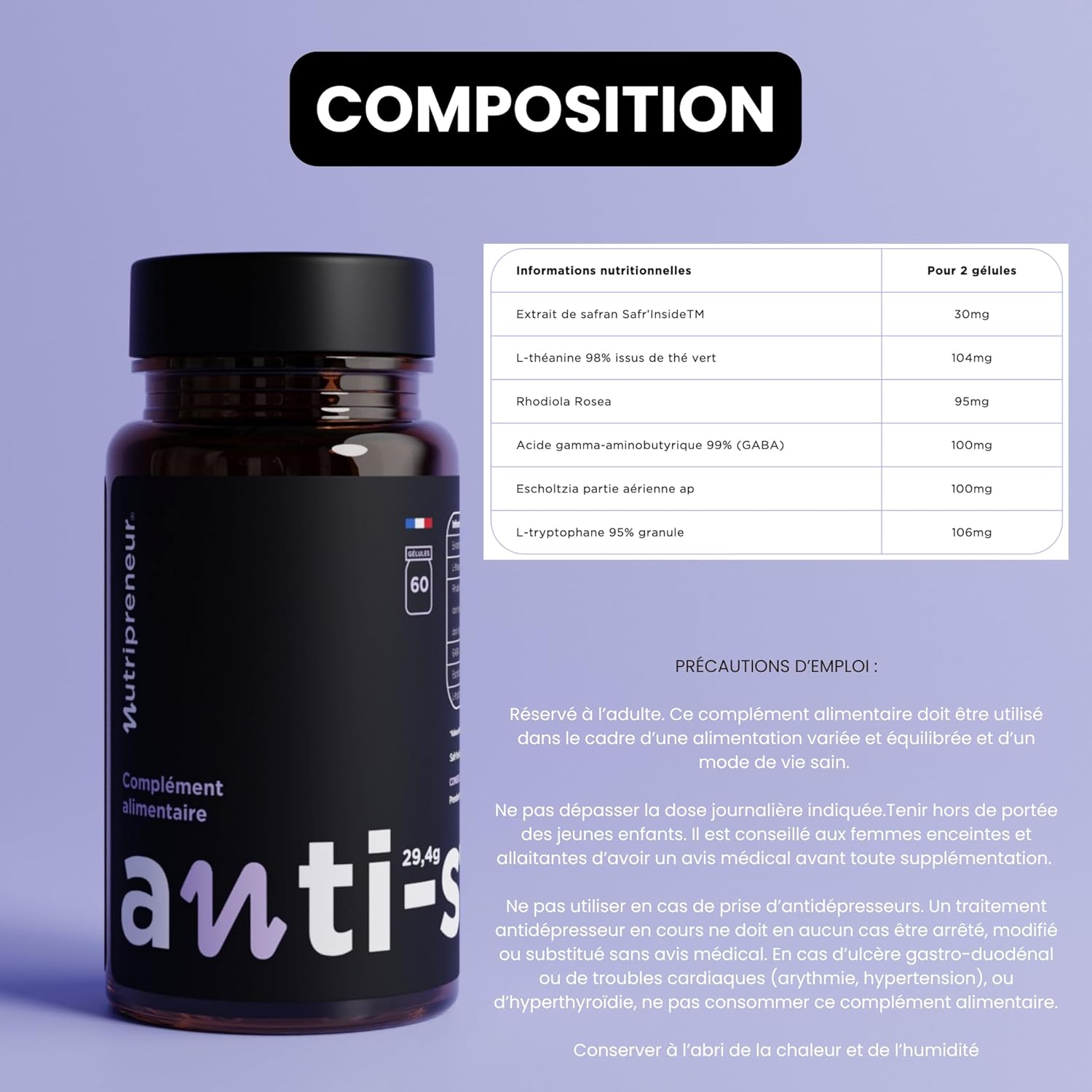 Anti-stress - 3 months - Saffron extract, Rhodiola, L-theanine, Gaba, L-tryptrophan, California poppy (3) - Image 8