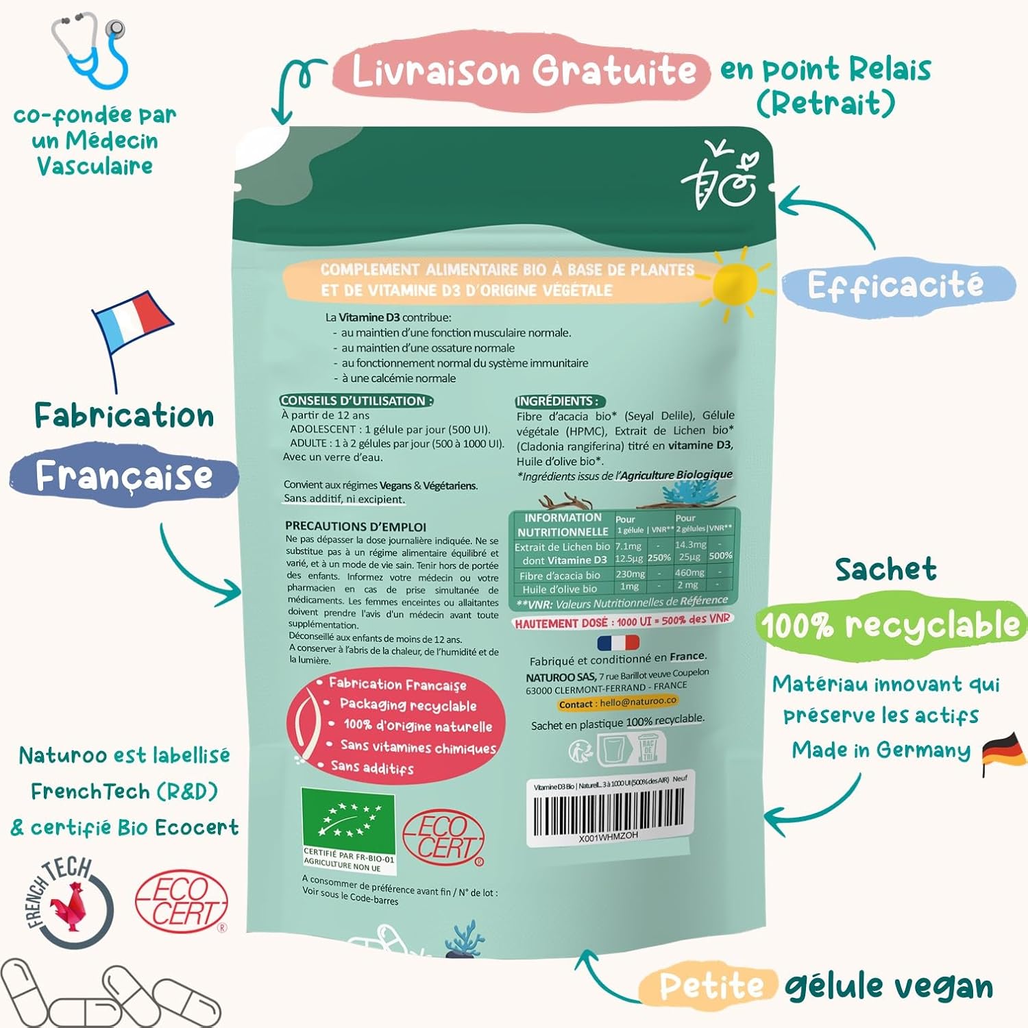 Organic Vitamin D Natural and Plant-based, Organic Lichen Vitamin D3 | 1000 IU (500% of RDA) | 60 Capsules (1 to 2 Months) | Premium & Vegan | For Men & Women | Organic Lichen Extracts - Image 4