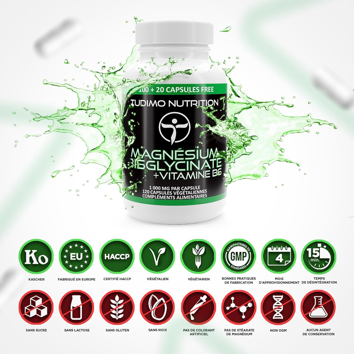 Vegan Magnesium Bisglycinate with Vitamin B6 – 1000mg | 200mg of Elemental Magnesium + Vit B6 – 120 Capsules (4 months) Fast Disintegrating, with 200mg Magnesium Bisglycinate Mineral Powder - Image 5