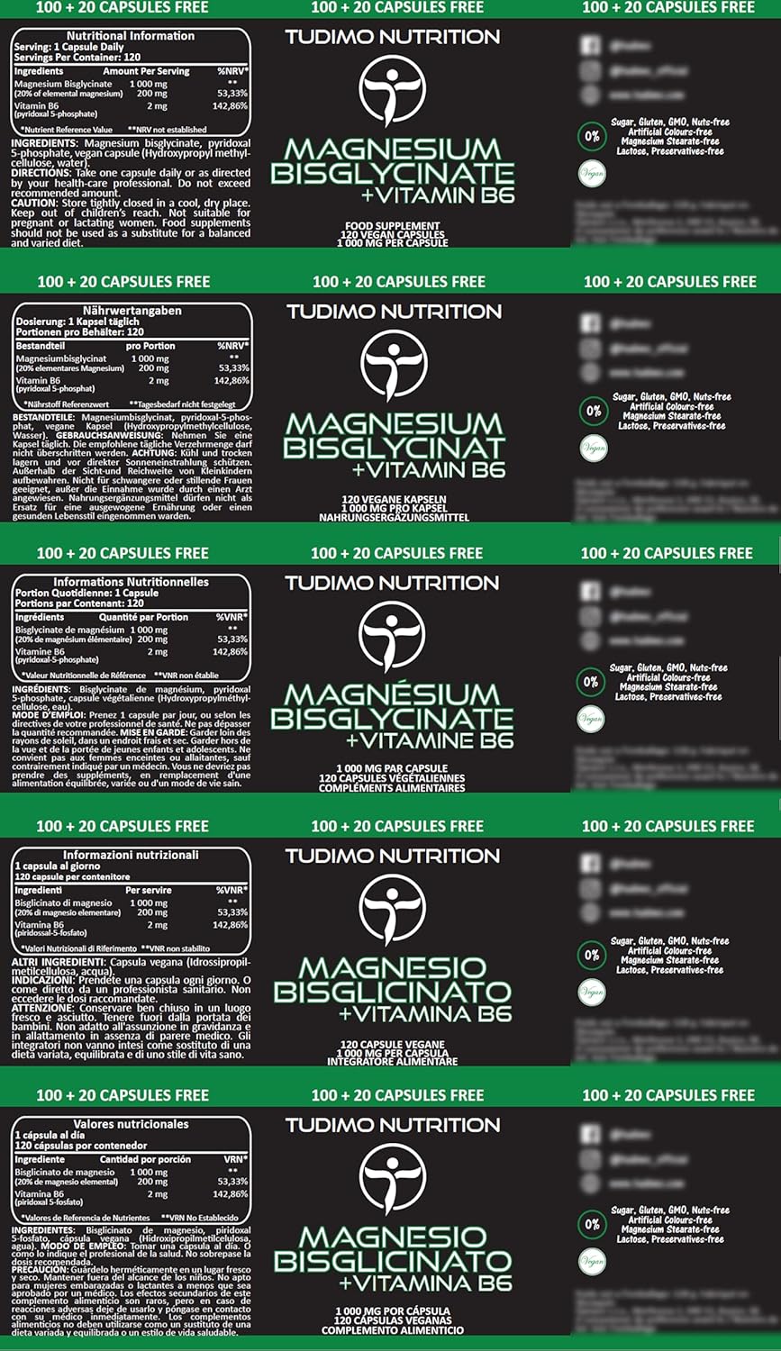 Vegan Magnesium Bisglycinate with Vitamin B6 – 1000mg | 200mg of Elemental Magnesium + Vit B6 – 120 Capsules (4 months) Fast Disintegrating, with 200mg Magnesium Bisglycinate Mineral Powder - Image 7