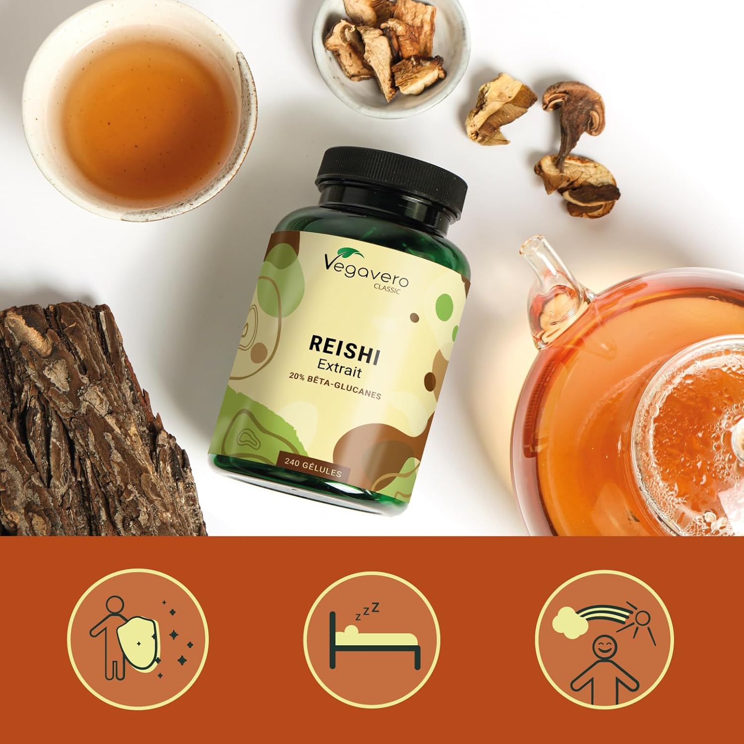 Reishi Vegavero EXTRACT | 240 Capsules | 1950 mg (Extract 14:1) | 40% Polysaccharides + 20% Beta Glucan | Immunity + Energy | VEGAN - Image 4