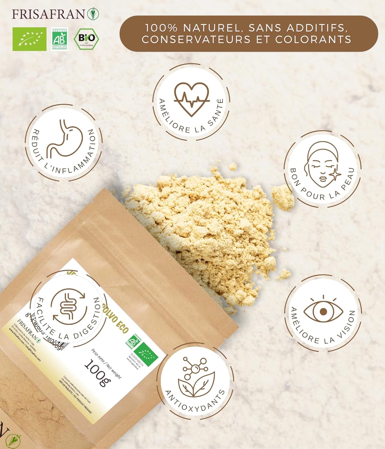 FRISAFRAN | Organic Ginger Powder 100g | Spice | Natural Food | Ground | Seasoning | Vegan | No Additives | Flavour & Aroma | Natural Ginger | Ground Ginger - Image 3