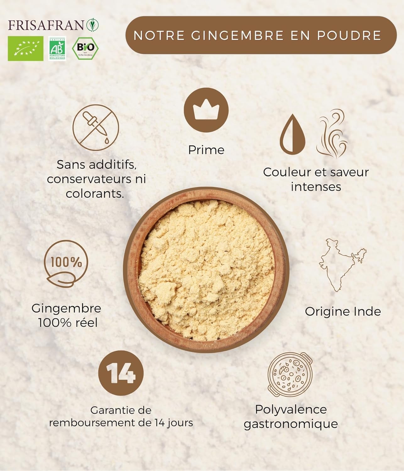 FRISAFRAN | Organic Ginger Powder 100g | Spice | Natural Food | Ground | Seasoning | Vegan | No Additives | Flavour & Aroma | Natural Ginger | Ground Ginger - Image 5