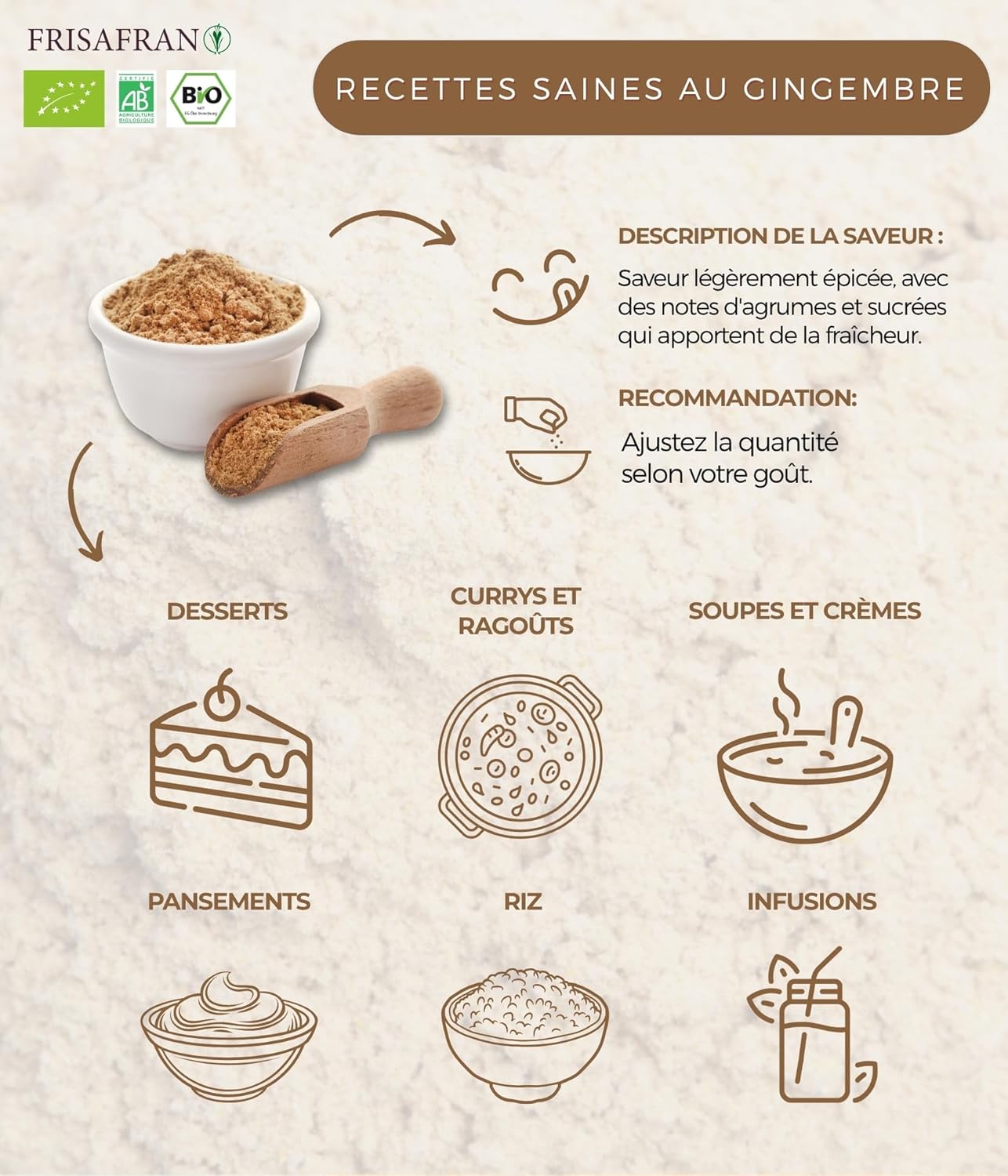 FRISAFRAN | Organic Ginger Powder 100g | Spice | Natural Food | Ground | Seasoning | Vegan | No Additives | Flavour & Aroma | Natural Ginger | Ground Ginger - Image 6