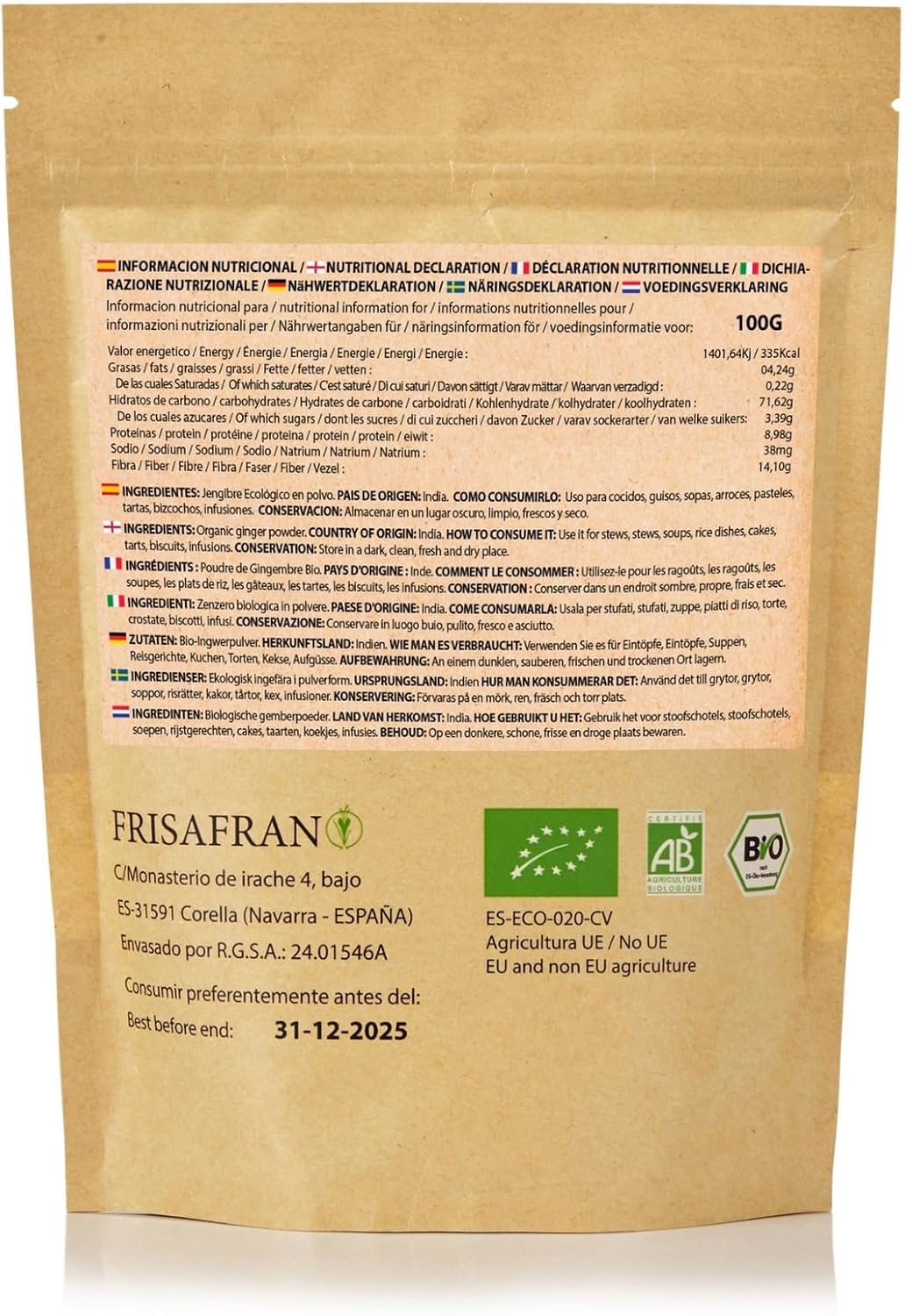 FRISAFRAN | Organic Ginger Powder 100g | Spice | Natural Food | Ground | Seasoning | Vegan | No Additives | Flavour & Aroma | Natural Ginger | Ground Ginger - Image 8