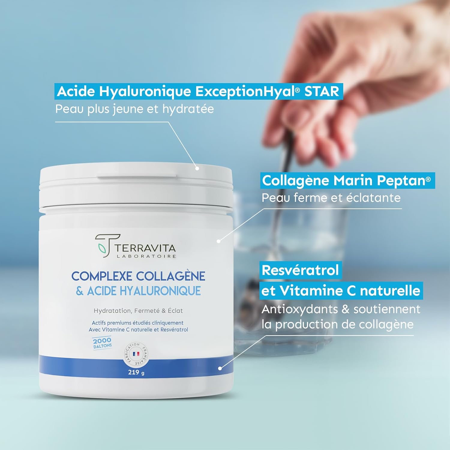 Peptan Marine Collagen + Hyaluronic Acid 200mg + Vit C | Hydration, Firmness and Radiance of the Skin | Demonstrated Wrinkle Reduction | 219g Neutral Flavour Powder | French Filière | Terravita - Image 4