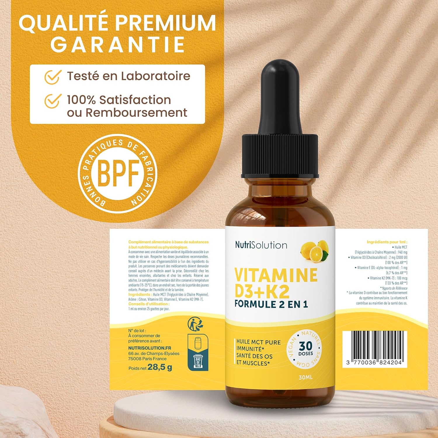 Vitamin D3+K2 by Nutrisolution: Premium Liquid Drops - Strengthens Bones and Muscles - Boosts Energy and Immunity - 30 ml - Made in France (1) - Image 5