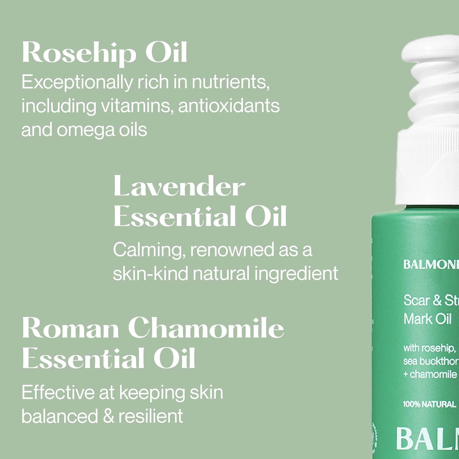Balmonds Scar and Stretch Mark Oil 50ml - 100% Natural Blend of Rosehip, Borage and Sea Buckthorn Oils - Helps Improve The Appearance of Scars, Uneven Skin Tone, Acne Scars & Stretch Marks. - Image 3