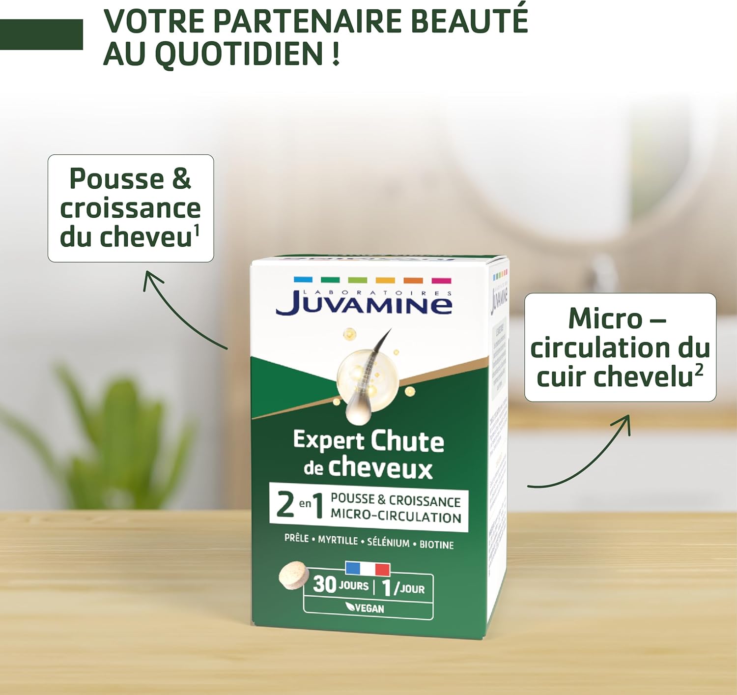 JUVAMINE - Hair Loss: Growth + Growth - 6 Beauty Actives including Zinc and Biotin - Promotes Hair Growth and Resistance - 1 Month Program - 30 Tablets - Made in France - Image 5