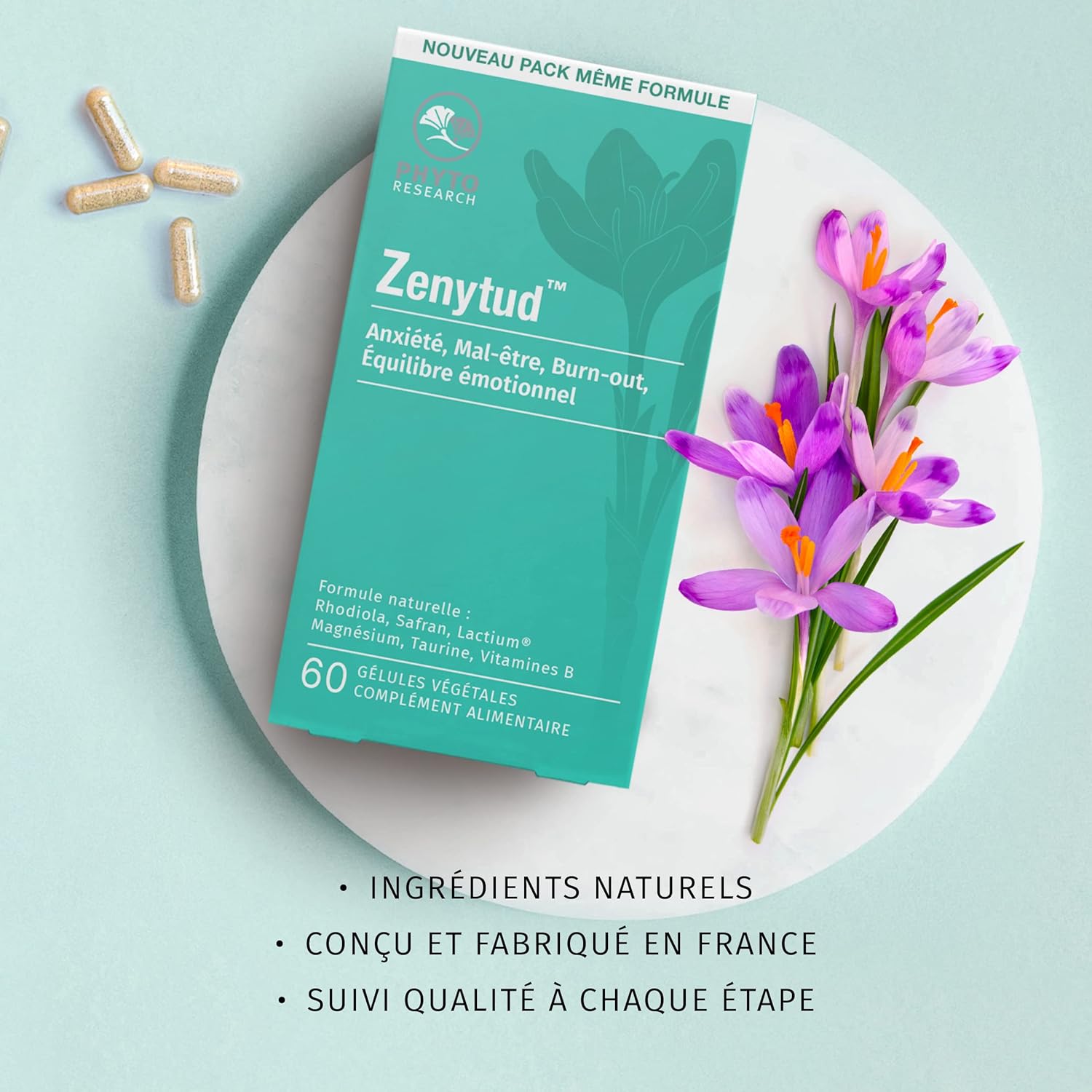 PHYTORESEARCH Zenytud - Wellness Supplement - Vitamins and Plants - Saffron, Rhodiola, Taurine, Magnesium and B Vitamins - 60 Capsules - 30 Days - Made in France - Image 7