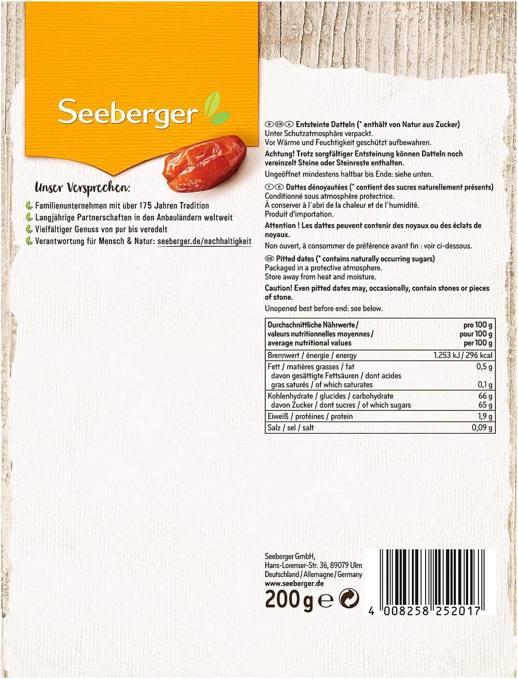 Seeberger Dates: Honey flavoured dates with creamy flesh - for naturally sweetening dishes - pitted, dried and unsulfur - without added sugar (1 x 200g) - Image 3