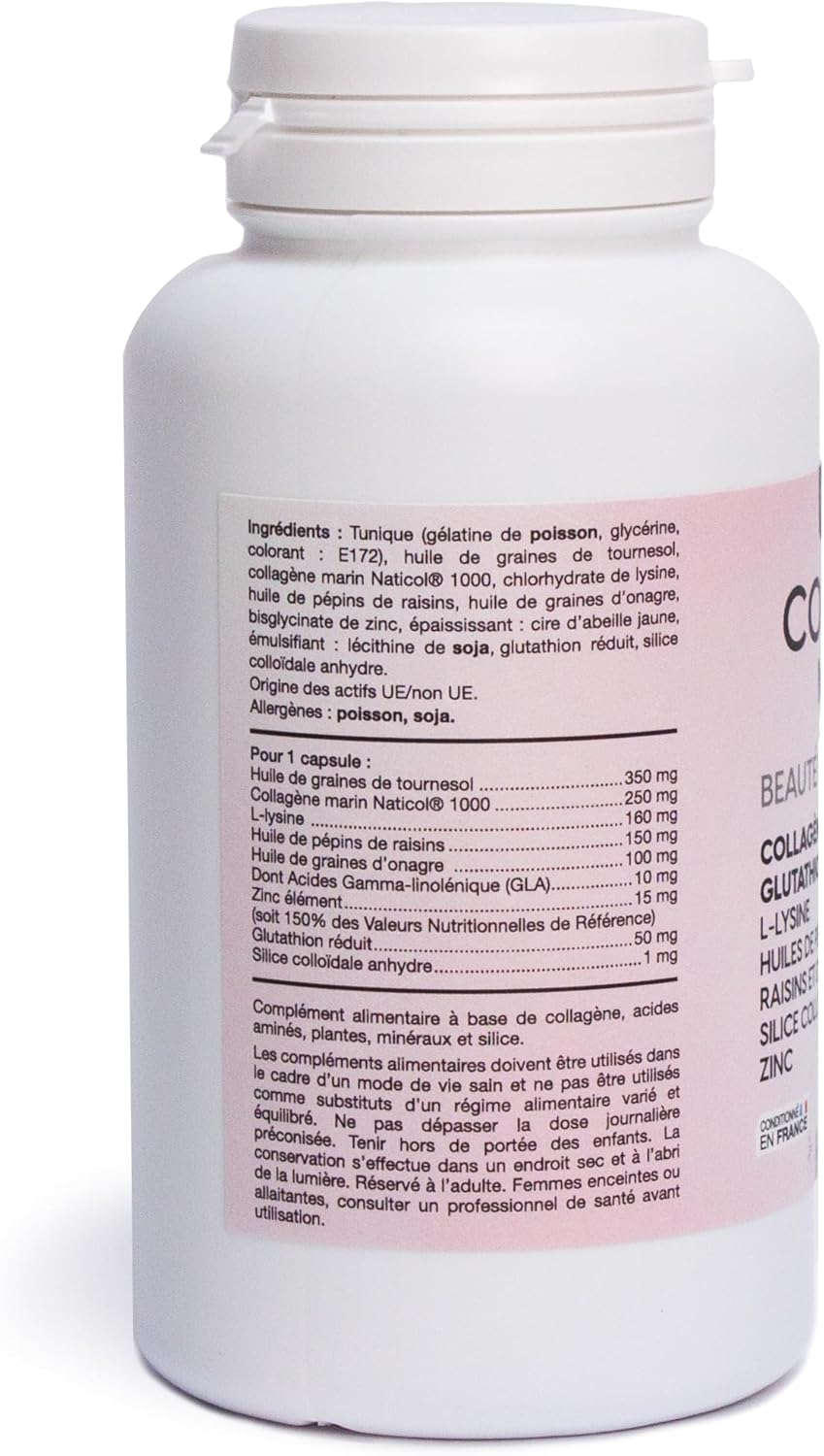 Marine Collagen - Skin Beauty - 90 Capsules | Glutathione, L-Lysine, Grape Seed & Evening Primrose Oils, Colloidal Silica, Zinc | Nat&Form - Image 5