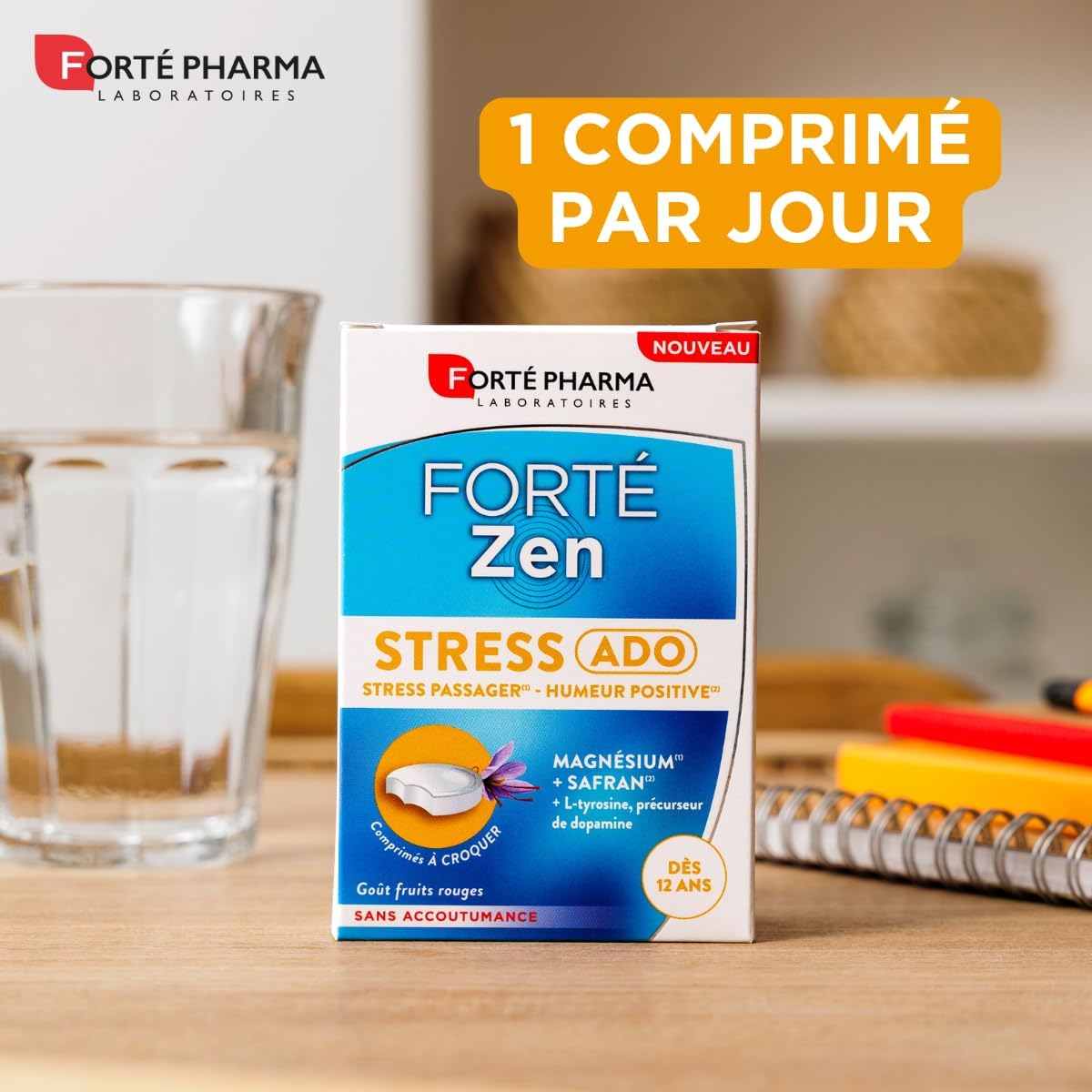Forté Pharma - FortéZen Stress Teen, from 12 years old - Passenger stress, positive mood, Emotional balance - Magnesium, Vitamin B6, Saffron, L-tyrosine - 20 chewable tablets, 1/day - Image 4