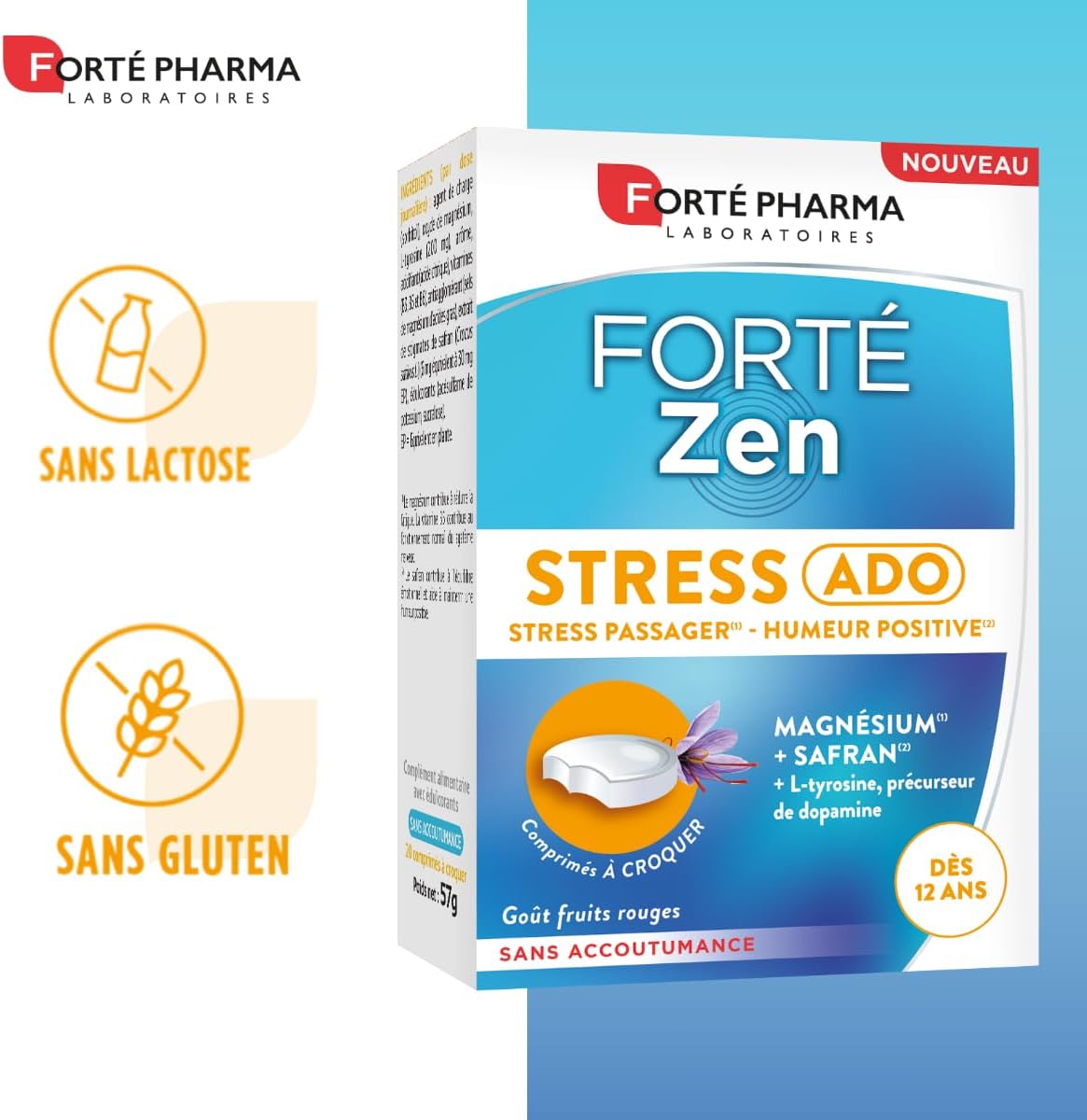 Forté Pharma - FortéZen Stress Teen, from 12 years old - Passenger stress, positive mood, Emotional balance - Magnesium, Vitamin B6, Saffron, L-tyrosine - 20 chewable tablets, 1/day - Image 5