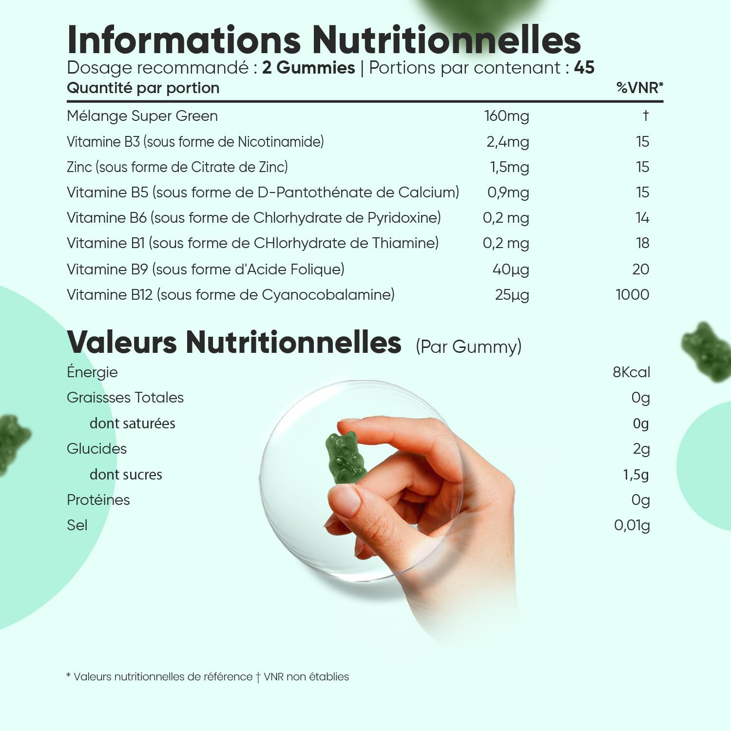 Super Green Powder in Gummies - 90 Vegan Gummies, Natural Blueberry & Raspberry Flavour, Superfood Greens with B Vitamins, Zinc, Moringa, Chlorella (Chlorophyll), Celery, Artichoke, Parsley, Spinach - Image 4