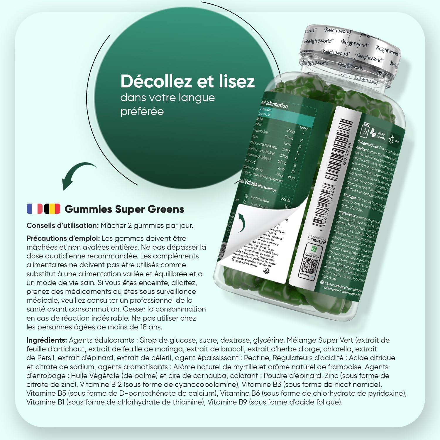Super Green Powder in Gummies - 90 Vegan Gummies, Natural Blueberry & Raspberry Flavour, Superfood Greens with B Vitamins, Zinc, Moringa, Chlorella (Chlorophyll), Celery, Artichoke, Parsley, Spinach - Image 5