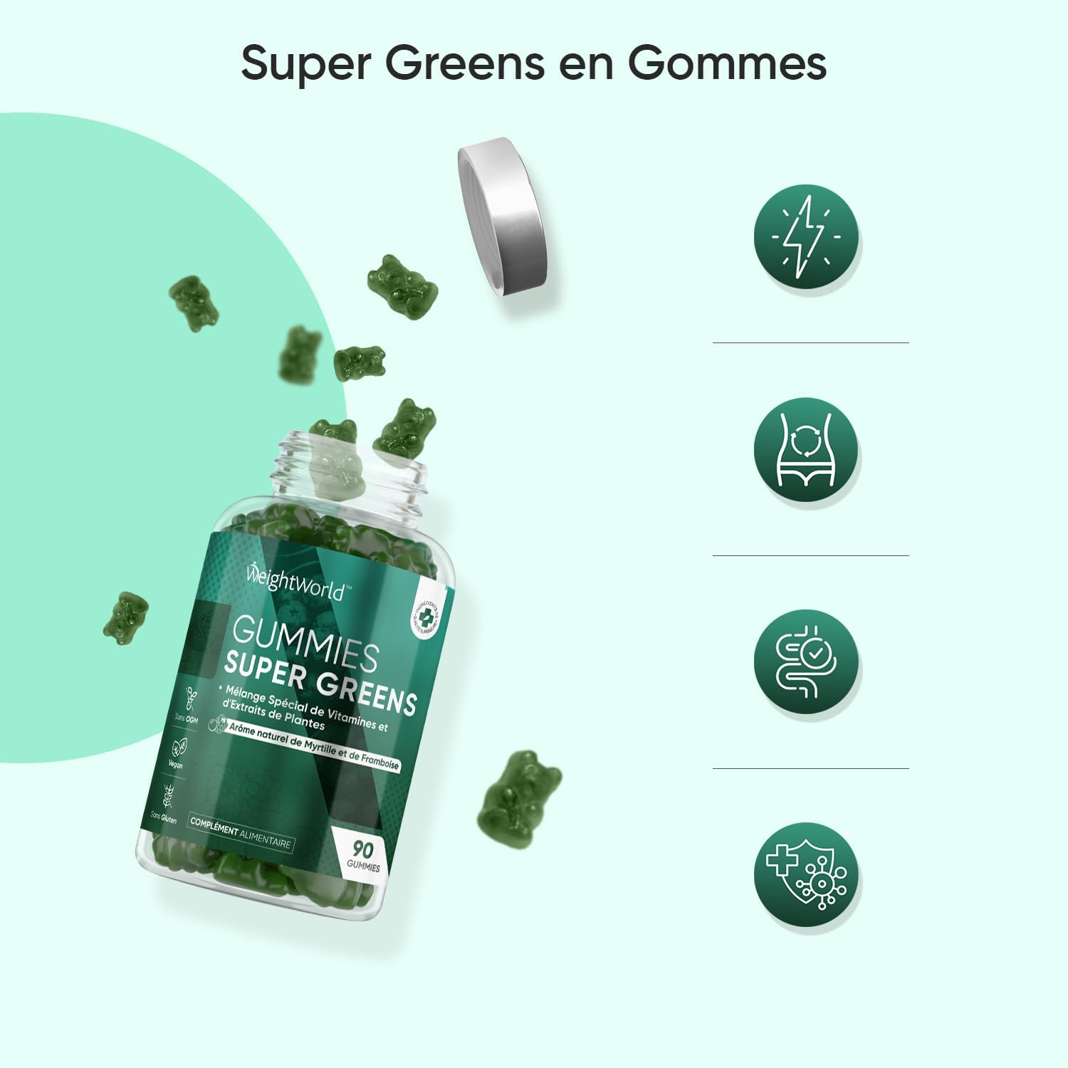 Super Green Powder in Gummies - 90 Vegan Gummies, Natural Blueberry & Raspberry Flavour, Superfood Greens with B Vitamins, Zinc, Moringa, Chlorella (Chlorophyll), Celery, Artichoke, Parsley, Spinach - Image 8