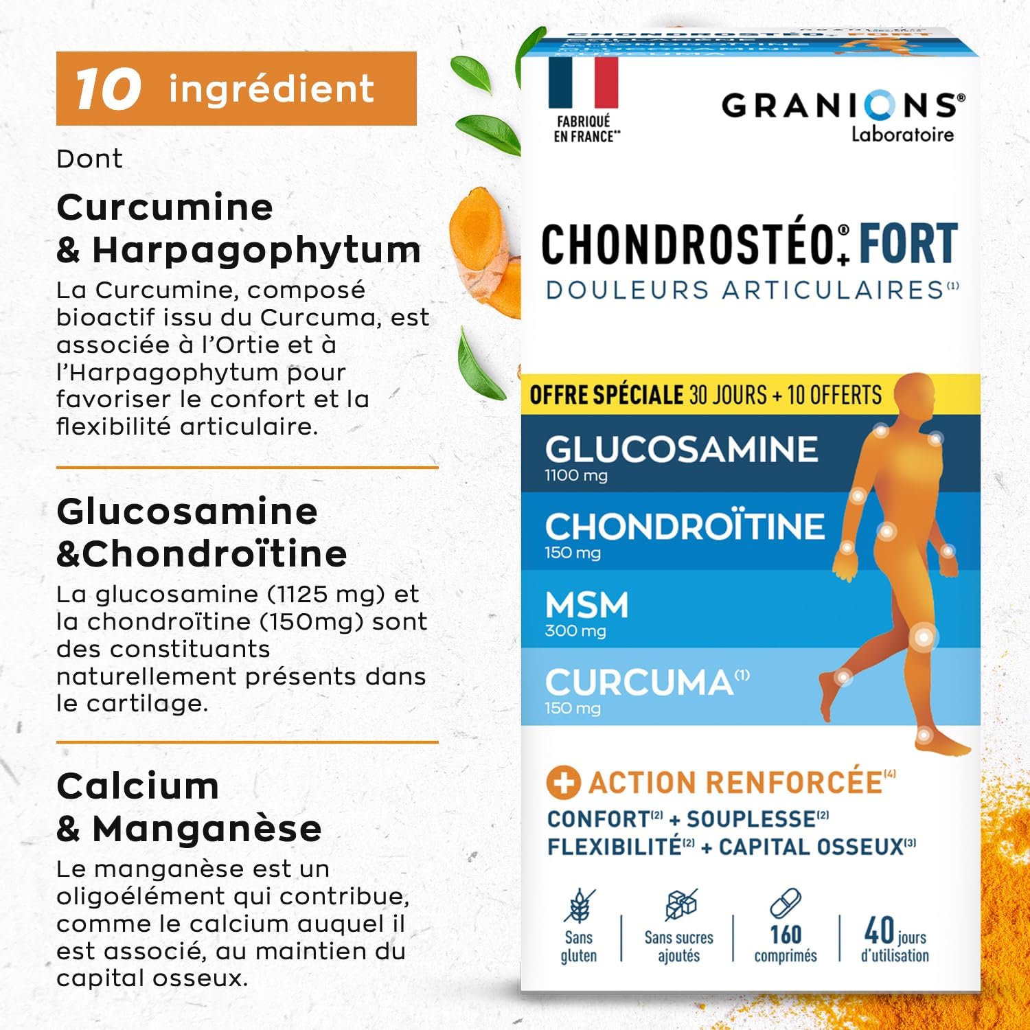 GRANIONS | Chondrosteo+ STRONG Joints | Reinforced Formula| Joint Mobility & Flexibility, Bone Capital | Glucosamine, Chondroitin, MSM, Harpagophytum | 160 Tablets - Image 3