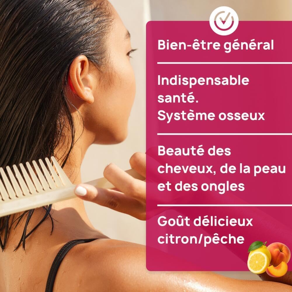 Pure Hydrolysed Marine Collagen + Hyaluronic Acid + Selenium + Vitamin E, Skin, Hair, Nails, Bones - Drink 500 ml - Peach / Lemon Flavour - Eric Favre - Image 4