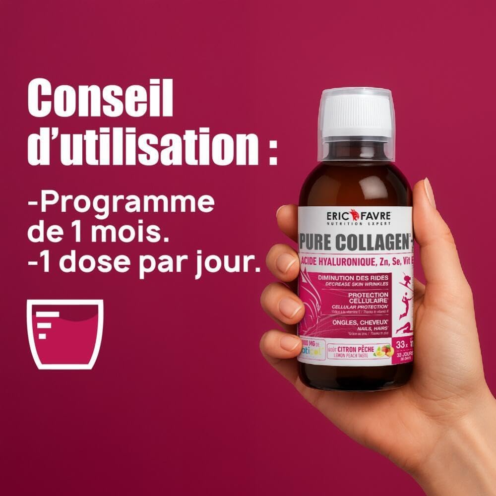 Pure Hydrolysed Marine Collagen + Hyaluronic Acid + Selenium + Vitamin E, Skin, Hair, Nails, Bones - Drink 500 ml - Peach / Lemon Flavour - Eric Favre - Image 5