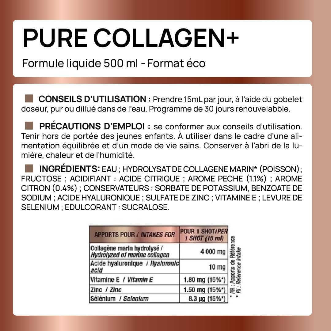 Pure Hydrolysed Marine Collagen + Hyaluronic Acid + Selenium + Vitamin E, Skin, Hair, Nails, Bones - Drink 500 ml - Peach / Lemon Flavour - Eric Favre - Image 7