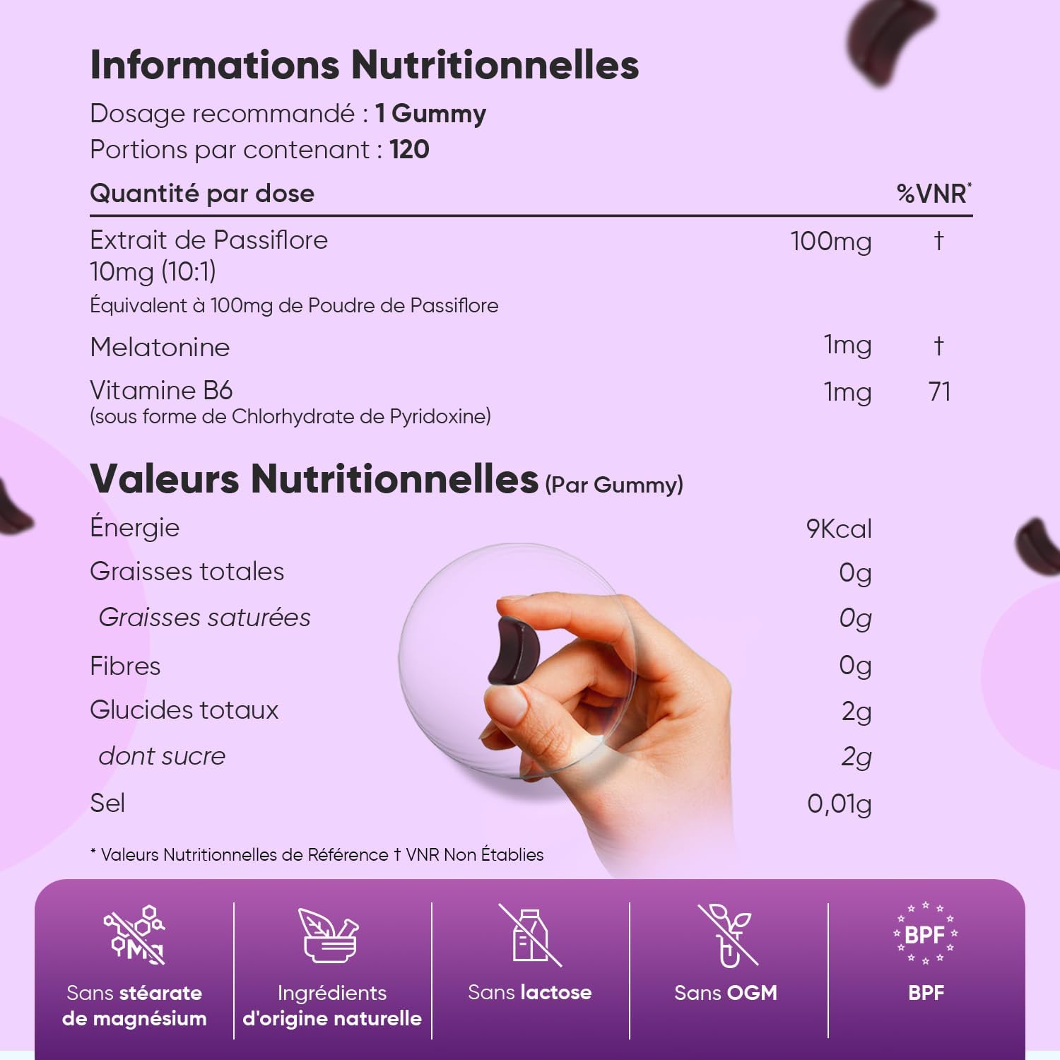 Melatonine Gummies - 120 Vegan Melatonin Gummies Low Sugar - Complex with Passion Flower & Vitamin B6 for Adults - Gluten, Lactose and Magnesium Stearate Free - Passion Fruit Flavour - Image 4