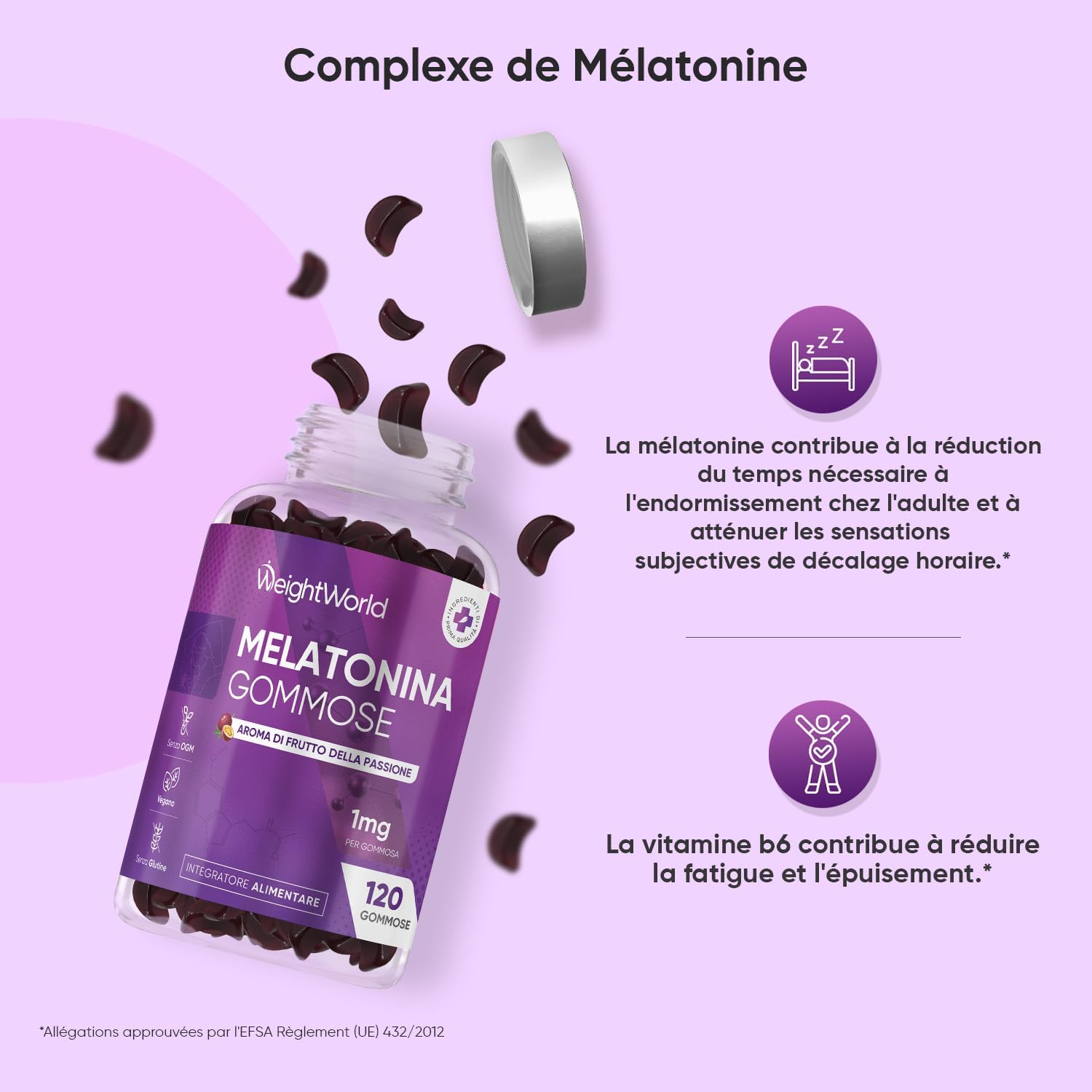 Melatonine Gummies - 120 Vegan Melatonin Gummies Low Sugar - Complex with Passion Flower & Vitamin B6 for Adults - Gluten, Lactose and Magnesium Stearate Free - Passion Fruit Flavour - Image 7