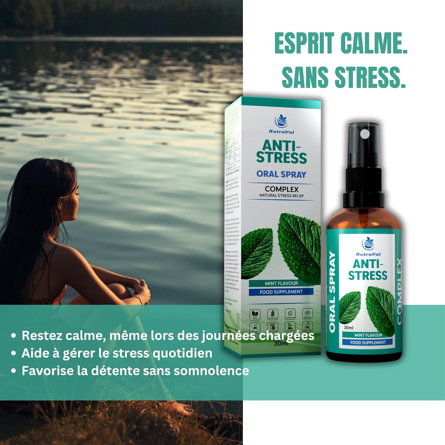 Anti-Stress Spray - Fast Absorption - No Tablets - With Ashwagandha, Rhodiola, Reishi & Schisandra - Vegan, 30 ml - Image 3