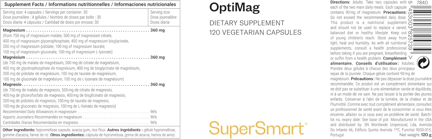 Optimag - 8 Exceptional Magnesium Forms - High Absorption & No Intestinal Discomfort - Reduction of Fatigue - Covers 100% of the Recommended Daily Intake - Vegan - SuperSmart - Image 3