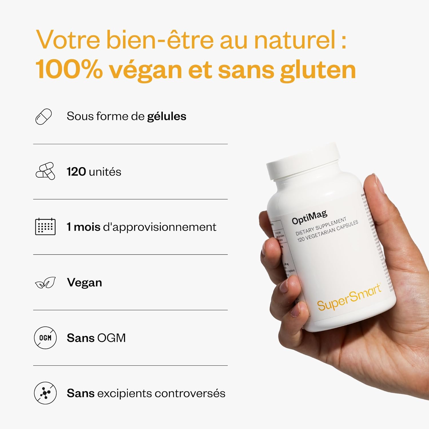 Optimag - 8 Exceptional Magnesium Forms - High Absorption & No Intestinal Discomfort - Reduction of Fatigue - Covers 100% of the Recommended Daily Intake - Vegan - SuperSmart - Image 6