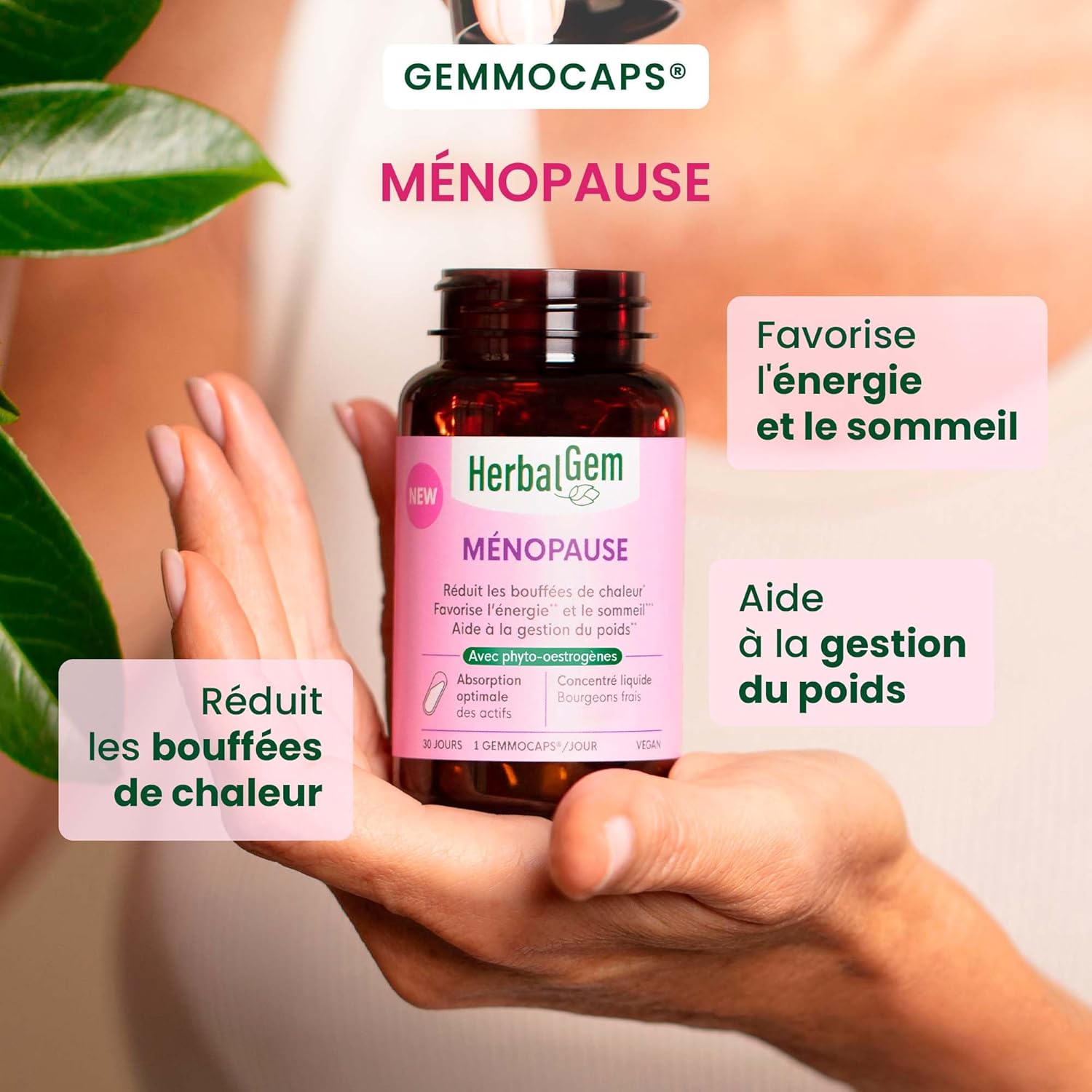 HERBALGEM - GEMMOCAPS Menopause – Hormone Free Supplement – Reduces Hot Flashes & Promotes Sleep and Energy – 30 Capsules - Image 3