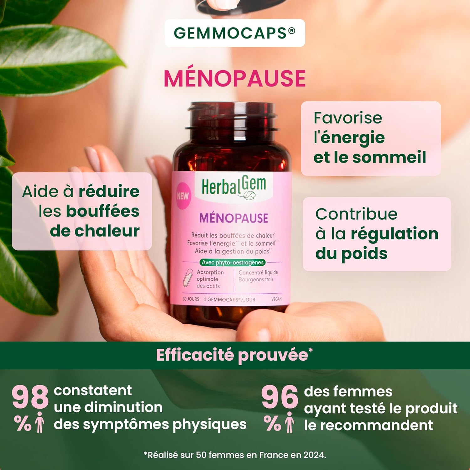 HERBALGEM - GEMMOCAPS Menopause – Hormone Free Supplement – Reduces Hot Flashes & Promotes Sleep and Energy – 30 Capsules - Image 4