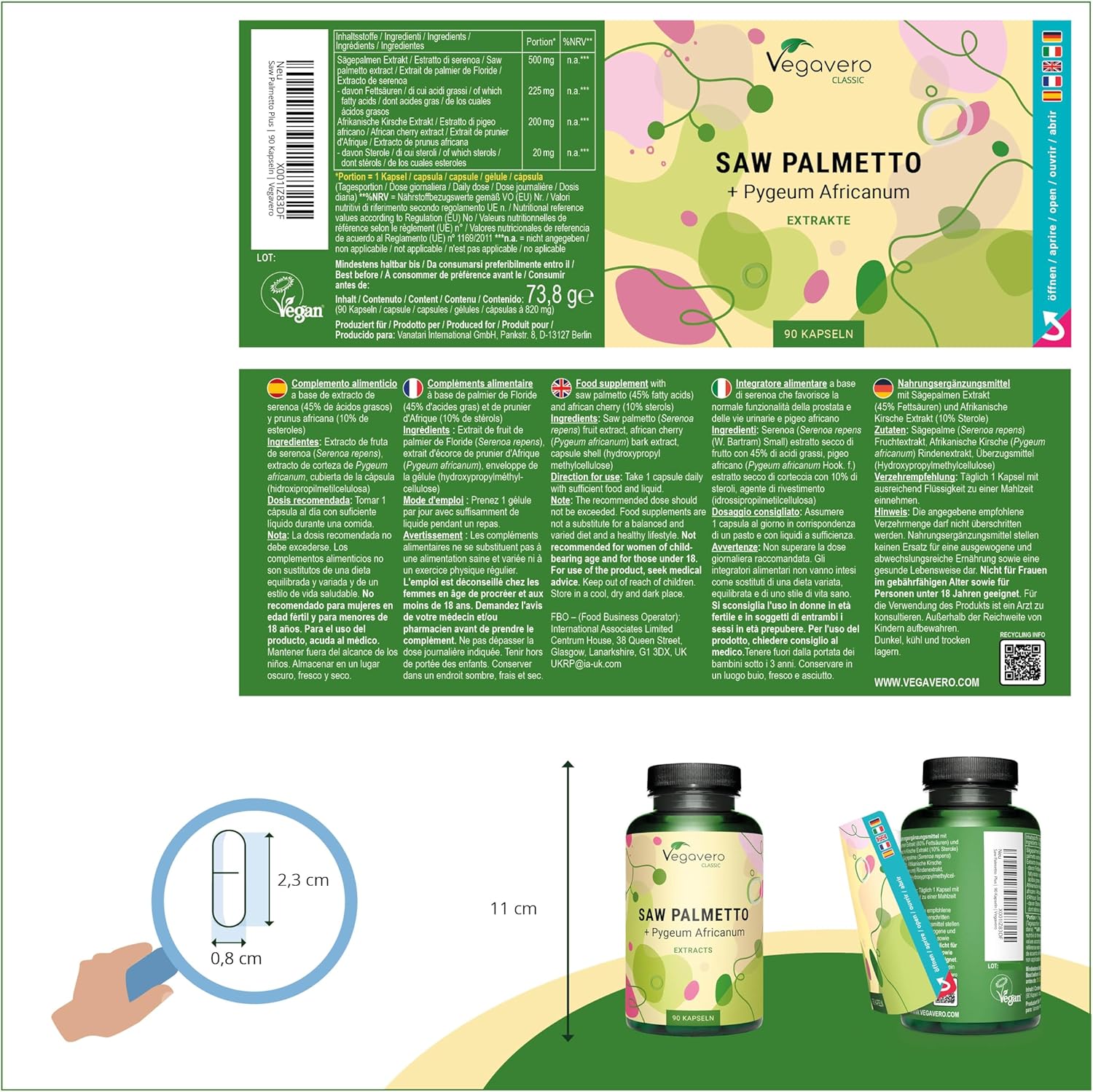 Saw Palmetto 10000 mg | With Pygeum Africanum | Highly Dosed Extracts | 45% Fatty Acids & 10% Sterols | Prostate & Urinary Comfort for Men | VEGAN & No Additives | 90 Capsules | Vegavero® - Image 4