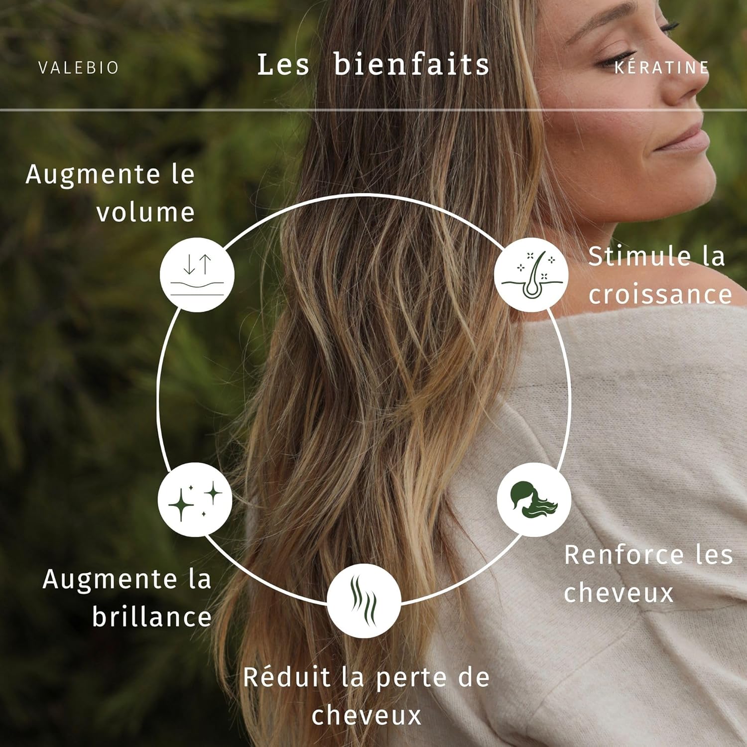 Keratine 500mg & Vitamin B | Hair Growth, Anti Loss, Volume & Shine | Natural & Vegan | 120 g, 1 Month | Valebio - Image 3