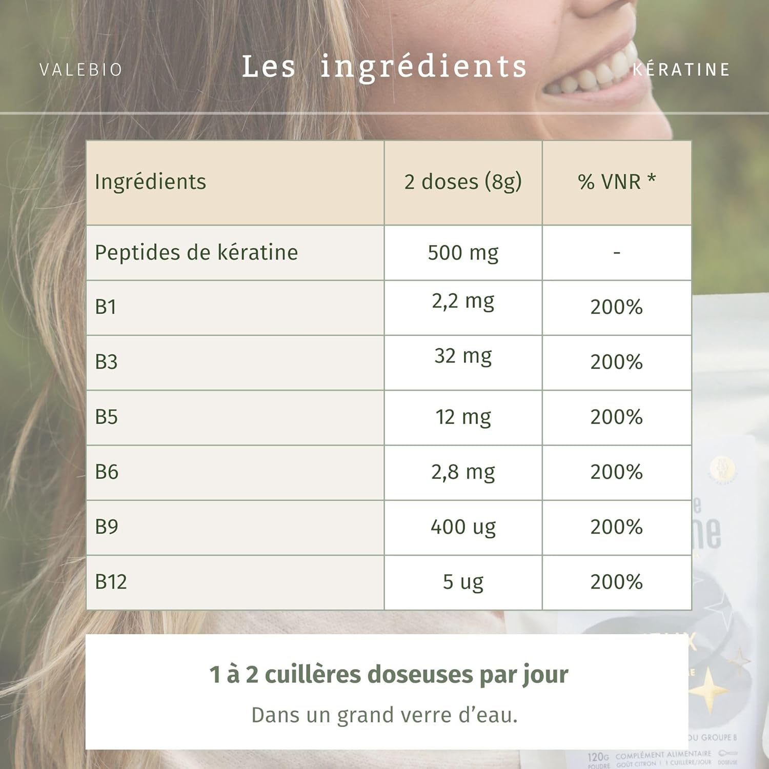 Keratine 500mg & Vitamin B | Hair Growth, Anti Loss, Volume & Shine | Natural & Vegan | 120 g, 1 Month | Valebio - Image 4