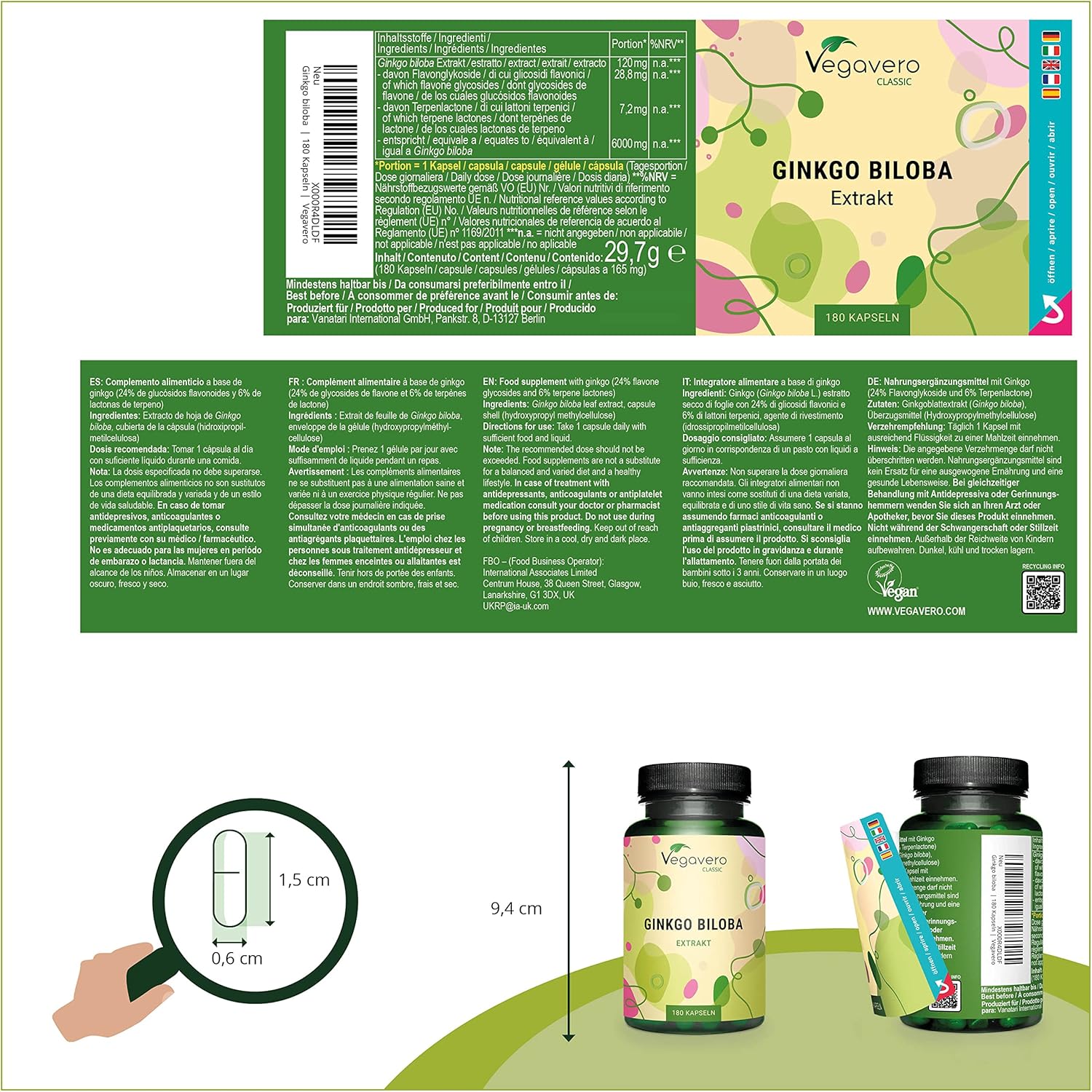 Ginkgo Biloba | Extra Strength: 6000mg | Memory + Blood Circulation | 180 Capsules | Single: 24% Flavone Glycosides + 6% Terpene Lactones | Vegan & No Additives | Vegavero - Image 4