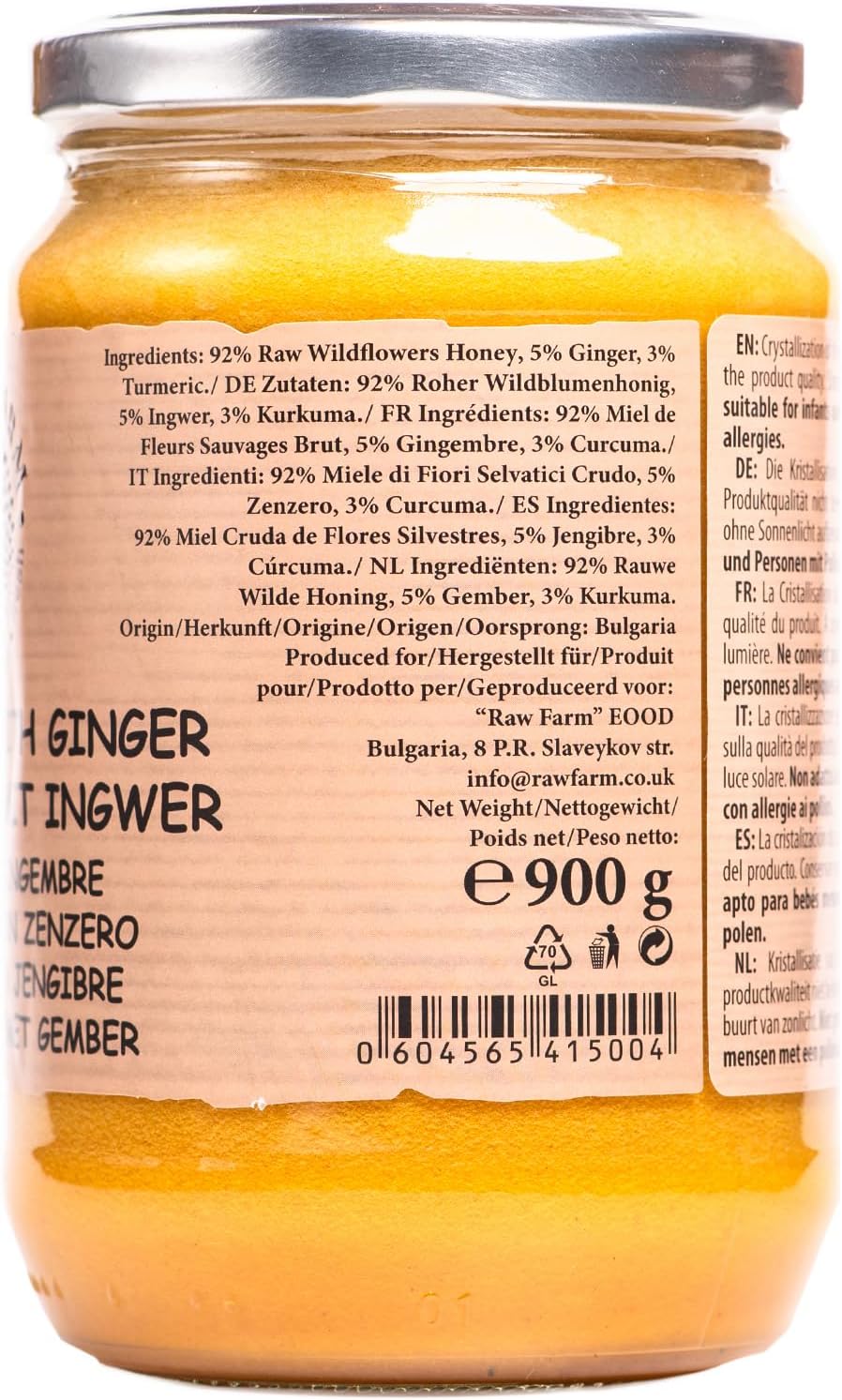 Raw Farm Raw Honey 900g with Ginger & Turmeric - Unheated, Unfiltered, Single Origin - Unpasteurized Beekeeper Honey, Rich in Nutrients and Natural Taste - Image 3