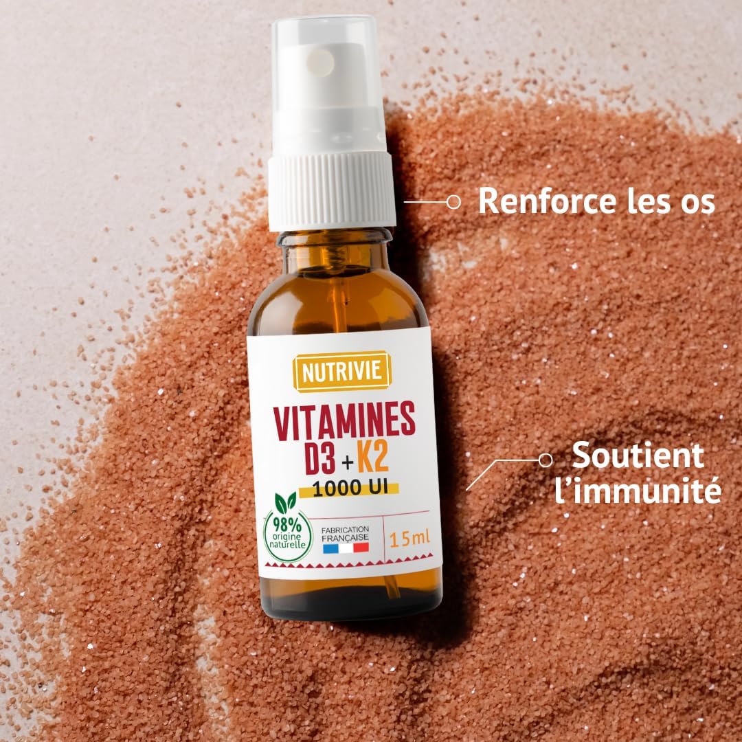 NUTRIVIE Vitamin D3 K2 Spray Practical Nomadic Format – 2 Months – Tasteless – 1000 IU – Immunity & Bone Capital – From 3 Years – Made in France - Image 3