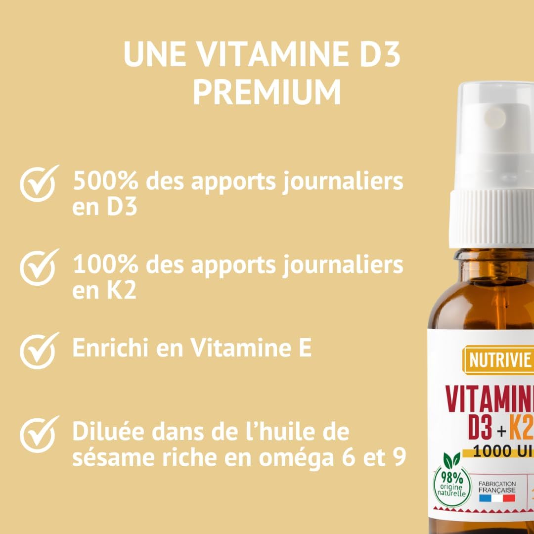NUTRIVIE Vitamin D3 K2 Spray Practical Nomadic Format – 2 Months – Tasteless – 1000 IU – Immunity & Bone Capital – From 3 Years – Made in France - Image 4