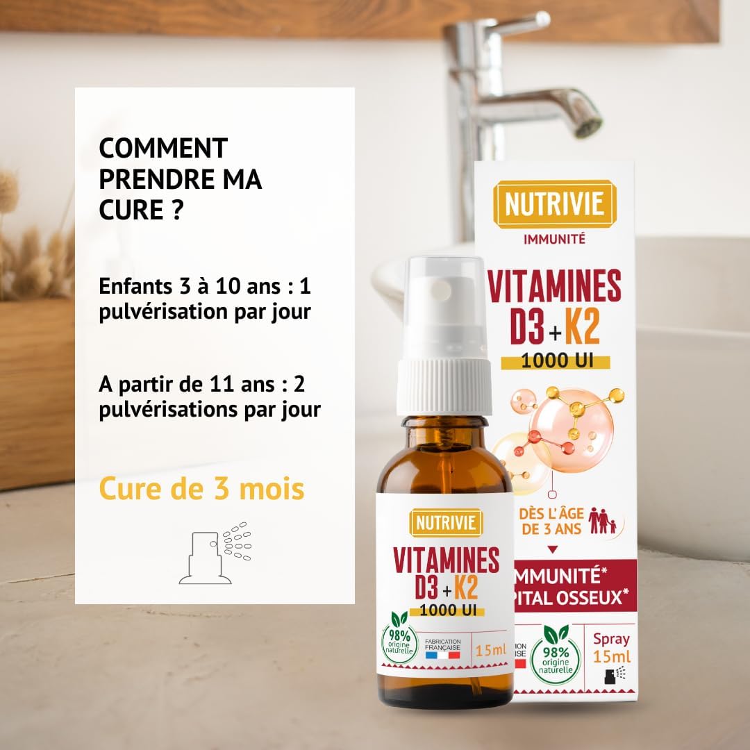 NUTRIVIE Vitamin D3 K2 Spray Practical Nomadic Format – 2 Months – Tasteless – 1000 IU – Immunity & Bone Capital – From 3 Years – Made in France - Image 5