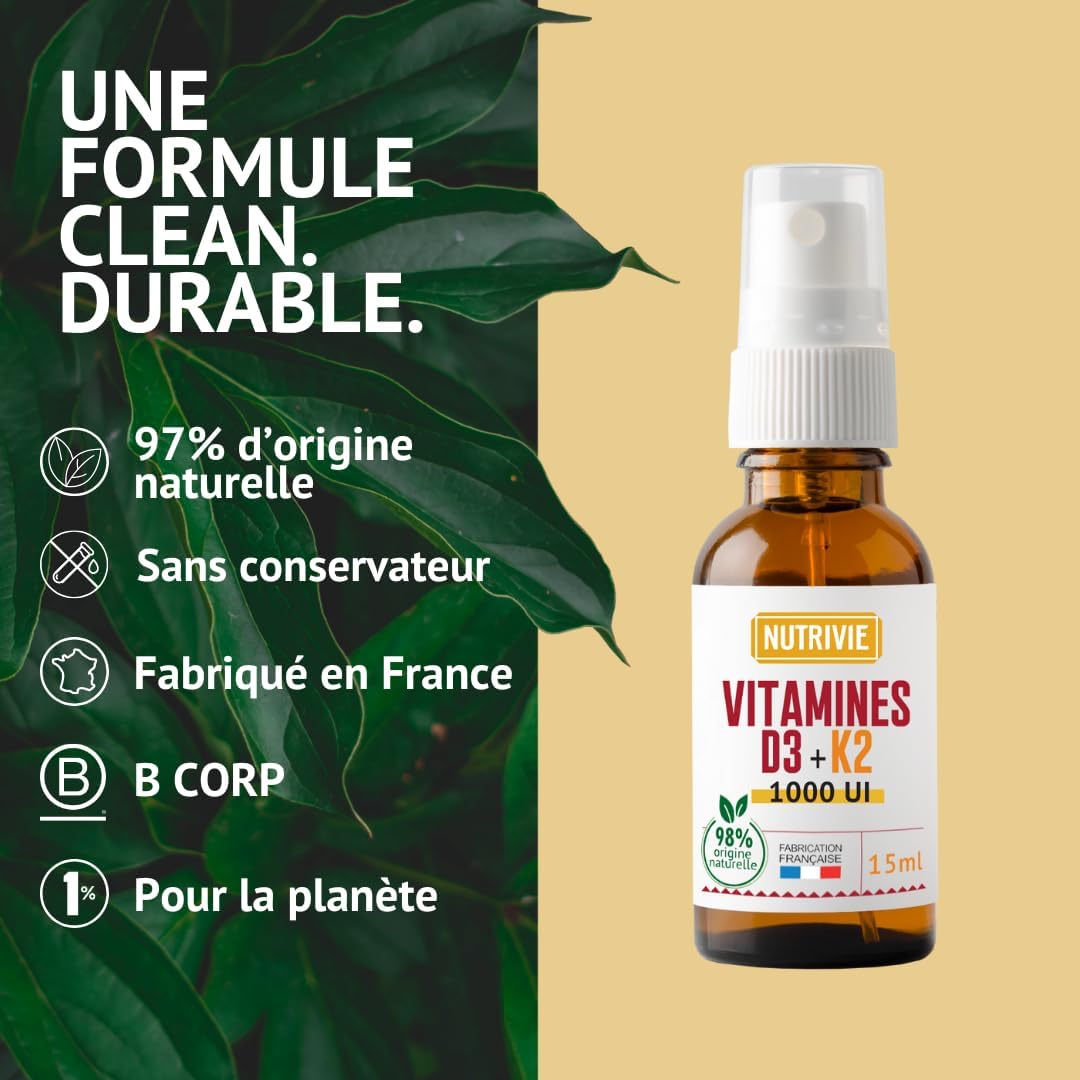 NUTRIVIE Vitamin D3 K2 Spray Practical Nomadic Format – 2 Months – Tasteless – 1000 IU – Immunity & Bone Capital – From 3 Years – Made in France - Image 6