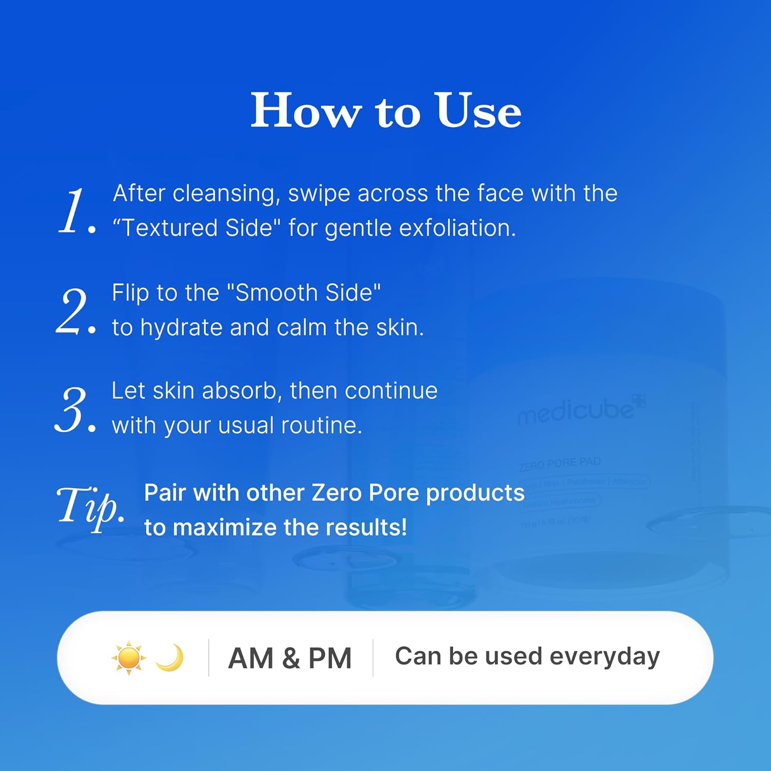 medicube Zero Pore Pads 2.0, Double Texture Facial Toners For Exfoliation And Pore Care With 4.5% Lactic Acid Aha (70 Unidades) - Image 8