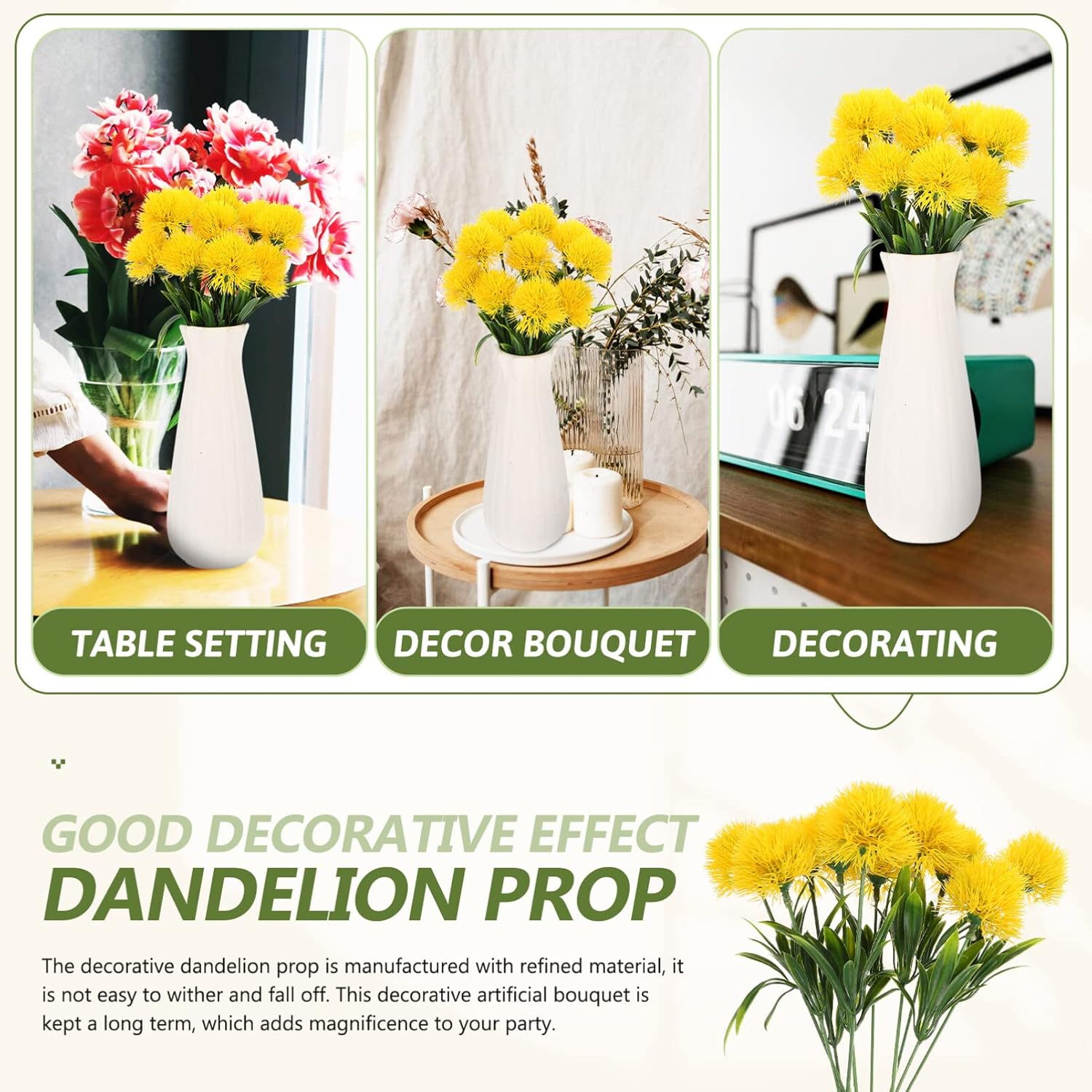 10pcs Artificial Dandelion Realistic Fake Dandelion Ornaments Home Flower Decor Artificial Dandelions Fake Dandelion Old Plastic Onion Bride - Image 8