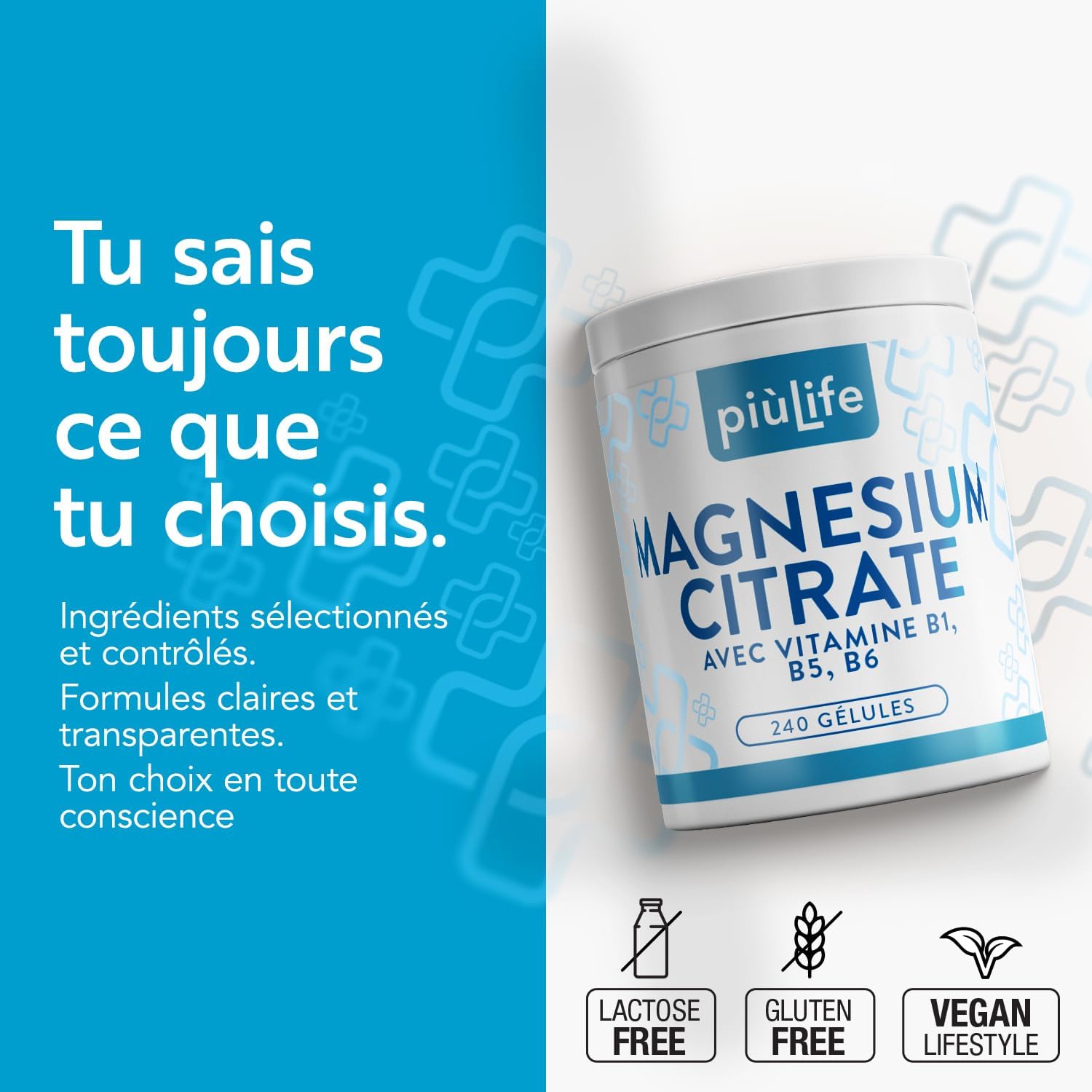 PiùLife Magnesium Citrate 300 mg - 2 Capsules per Day - with Vitamins B6, B1 and B5 - Magnesium Citrate Supplement - Contributes to the Normal Functioning of the Nervous and Muscular System - Image 5